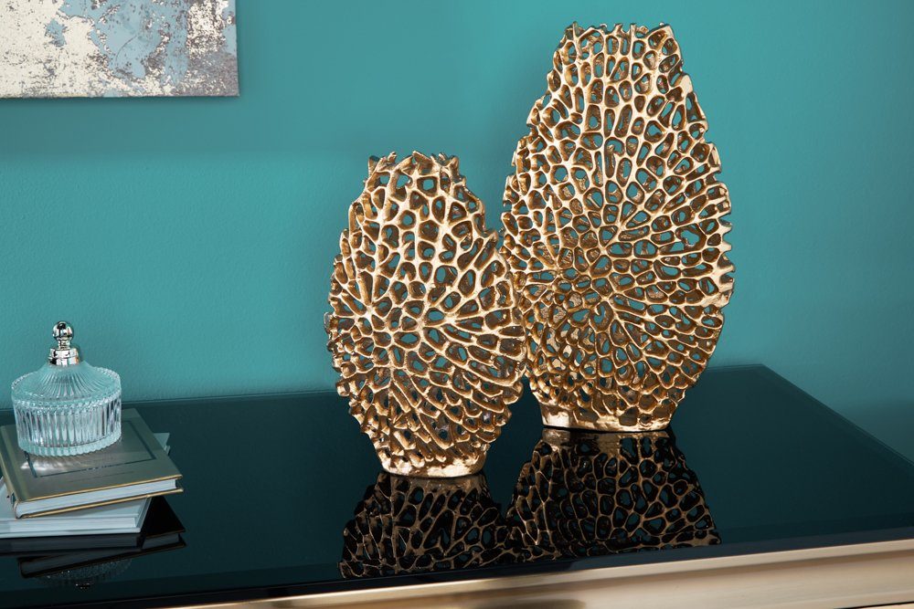 riess-ambiente Dekovase ABSTRACT LEAF 40cm gold (Set, 2 St), Wohnzimmer · Handmade · Metall · Accessoire · Flur · Schlafzimmer