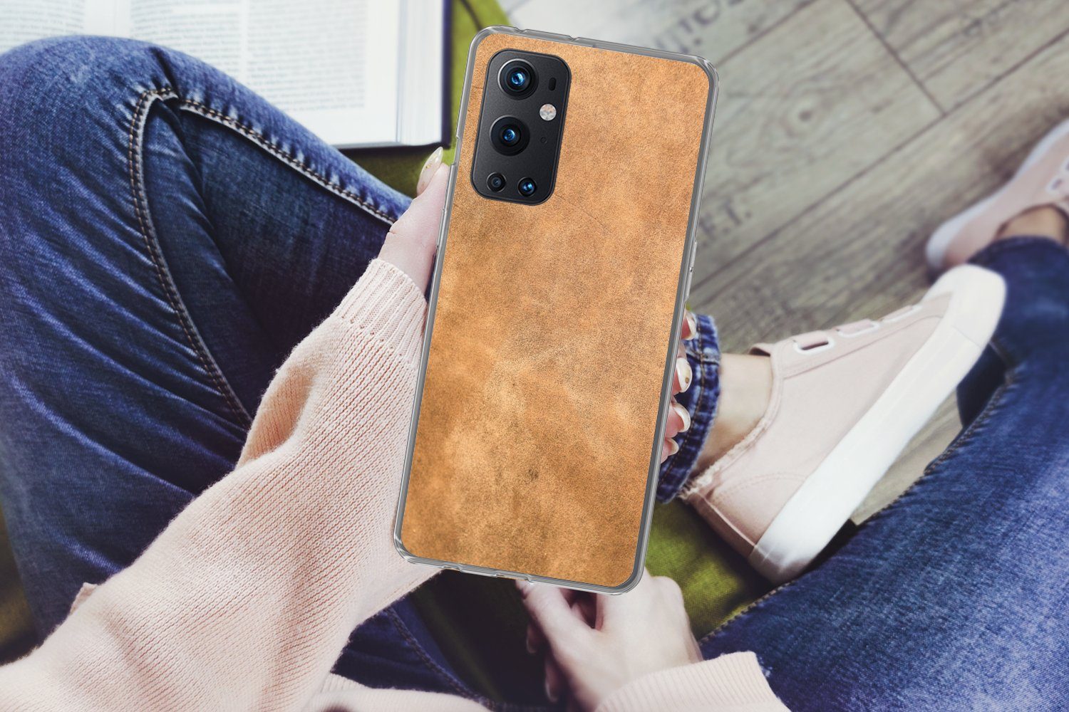 MuchoWow Handyhülle für OnePlus 9 Pro Leder - Strukturiert - Lederoptik - Braun, Phone Case, Silikon, Schutzhülle Dünn