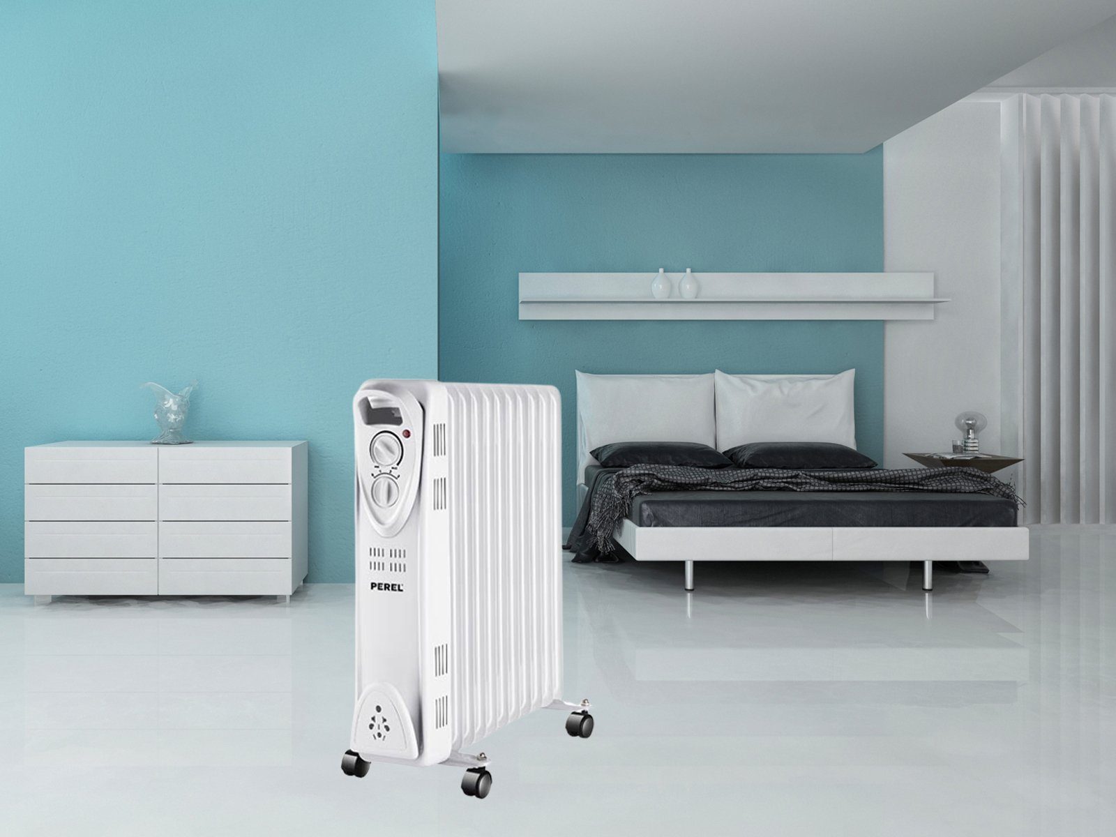 PEREL Ölradiator, 2500 W, Elektro-Radiator 11 Rippen Heizradiator elektrisch mobil Stromheizung