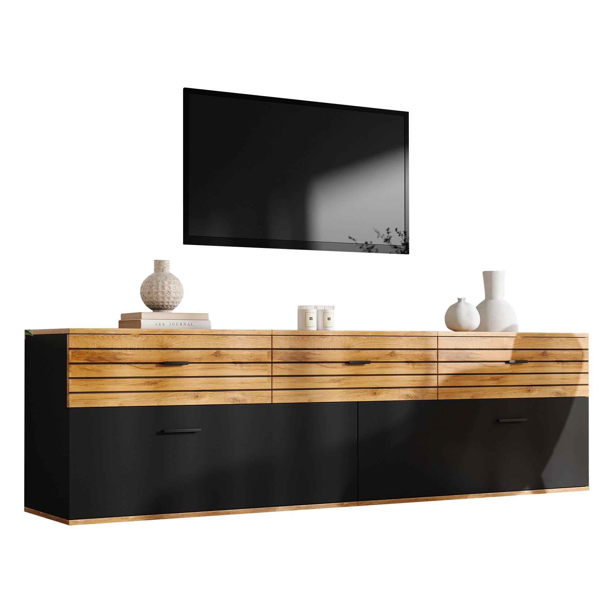 FANNOU TV-Schrank fernsehtisch mit 2 Türen, 3 Schubladen, 168 x 38 x 59 cm für Fernseher bis zu 65 Zoll, für Wohnzimmer, Esszimmer,Schlafzimmer