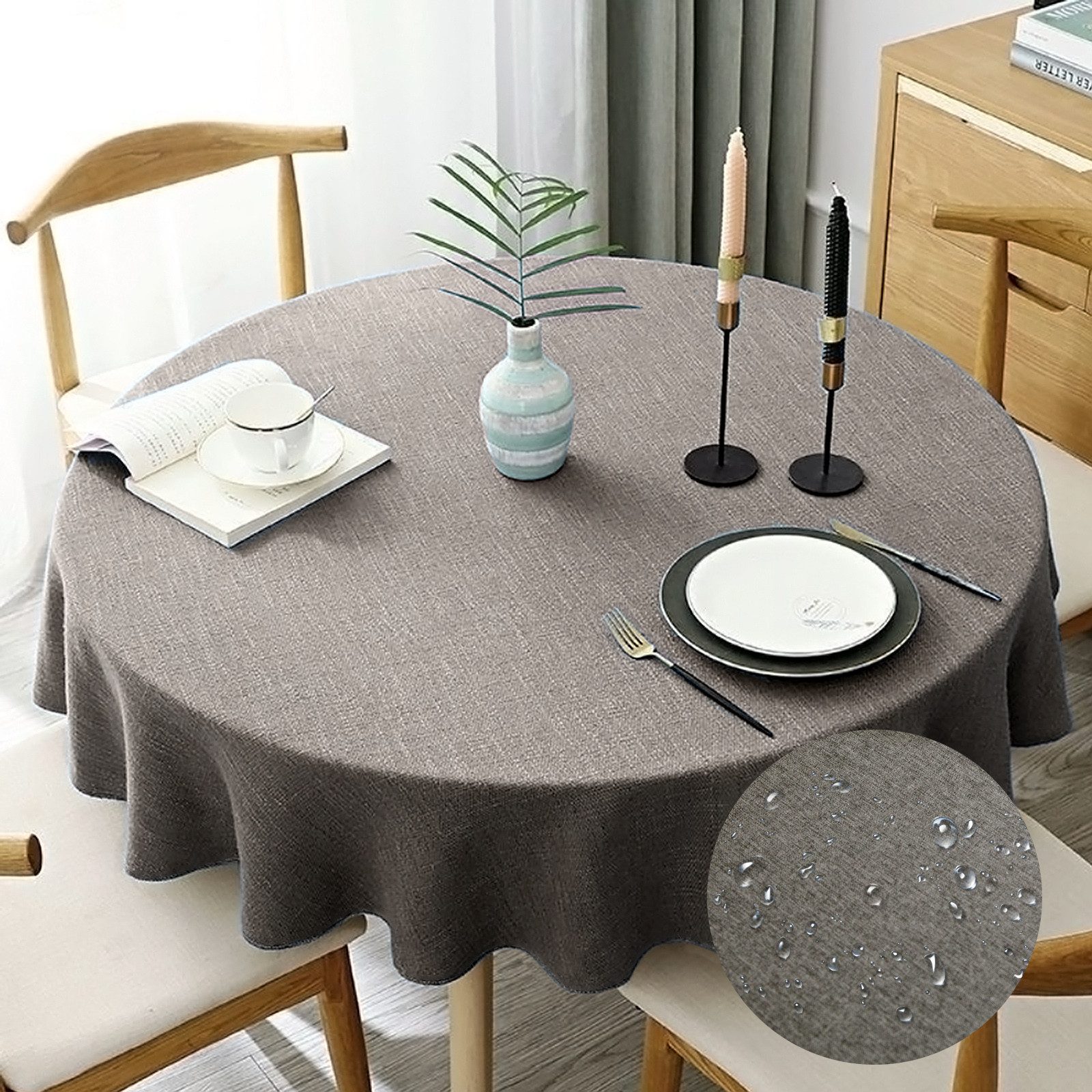CALIYO Tischdecke RUND Tischwäsche Lotuseffekt Leinenoptik günstig online kaufen
