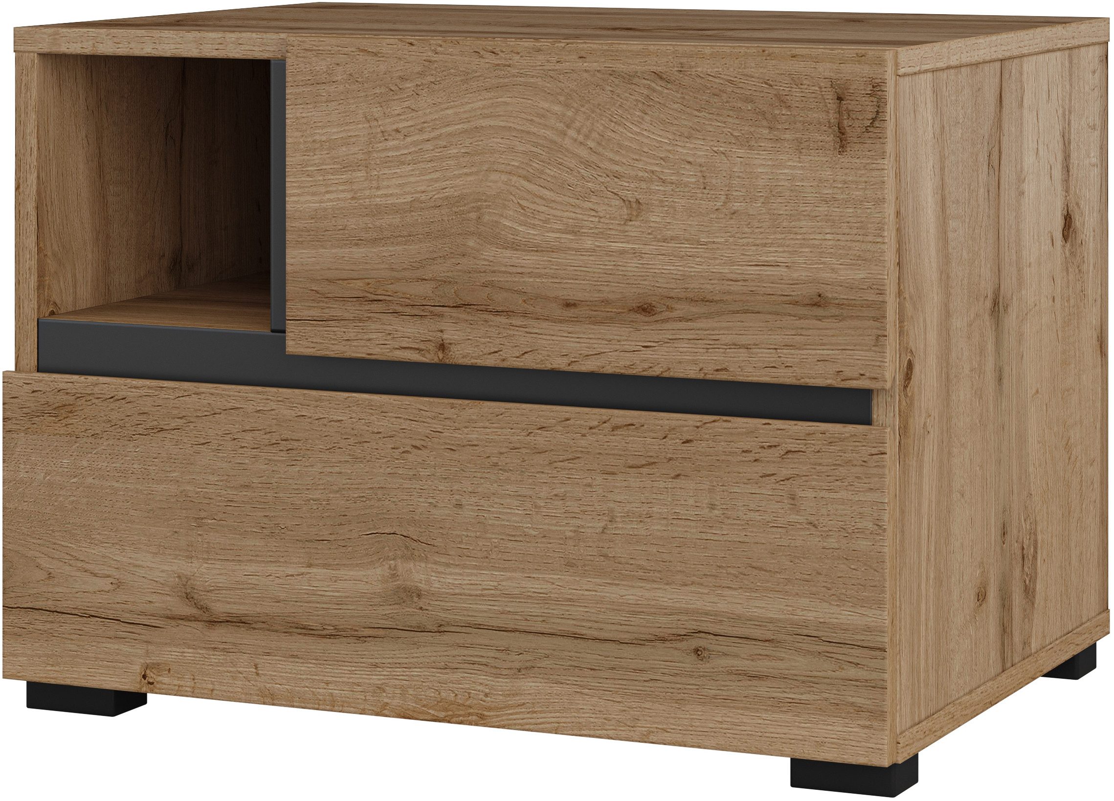 OTTO home Nachtkommode Cross, moderner griffloser Nachtschrank, Nachttisch, Nachtkonsole mit 2 Schubladen