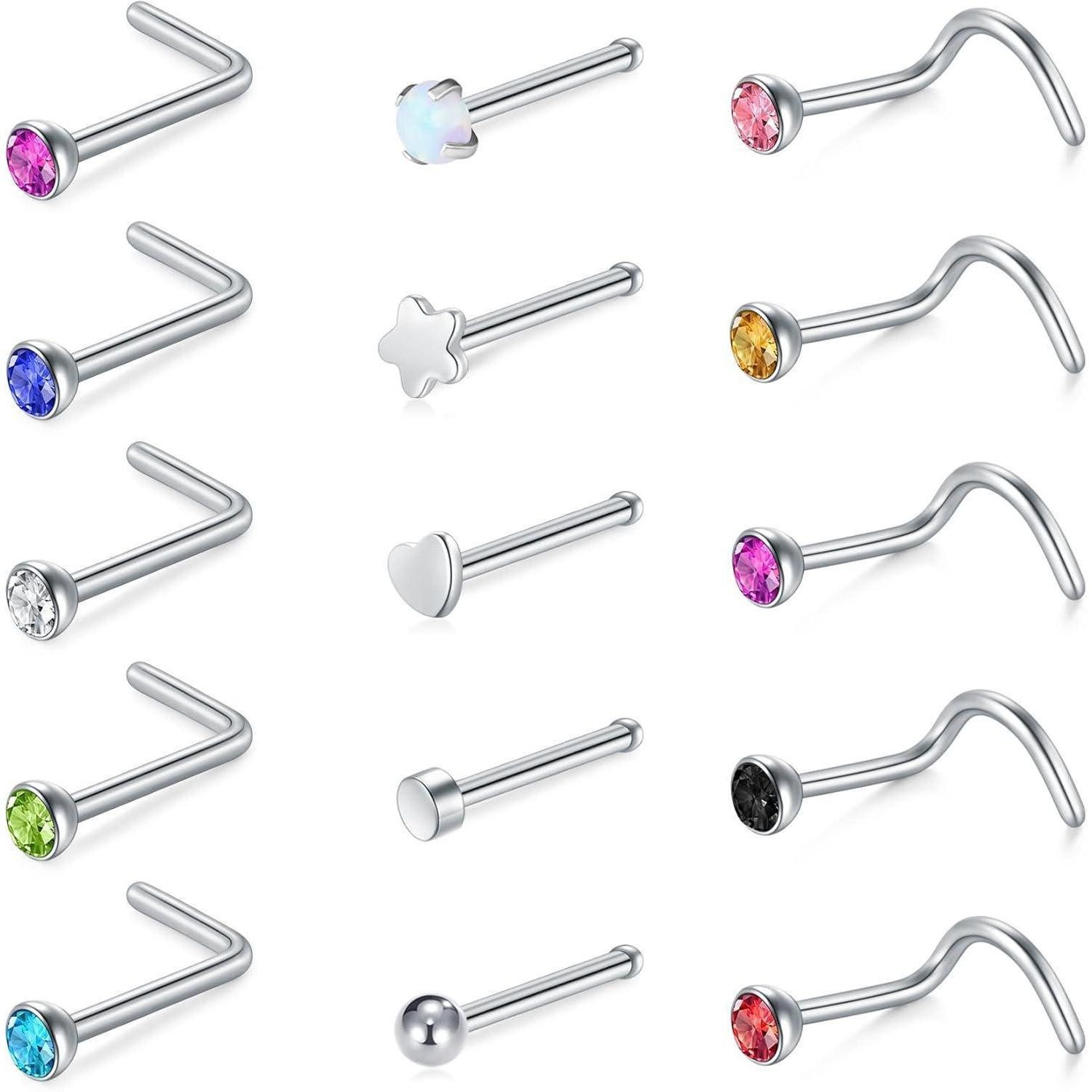 Briana Williams Nasenpiercing Nasenpiercing Stecker Silber Edelstahl 20G L Form Spiral 15stk Spiral