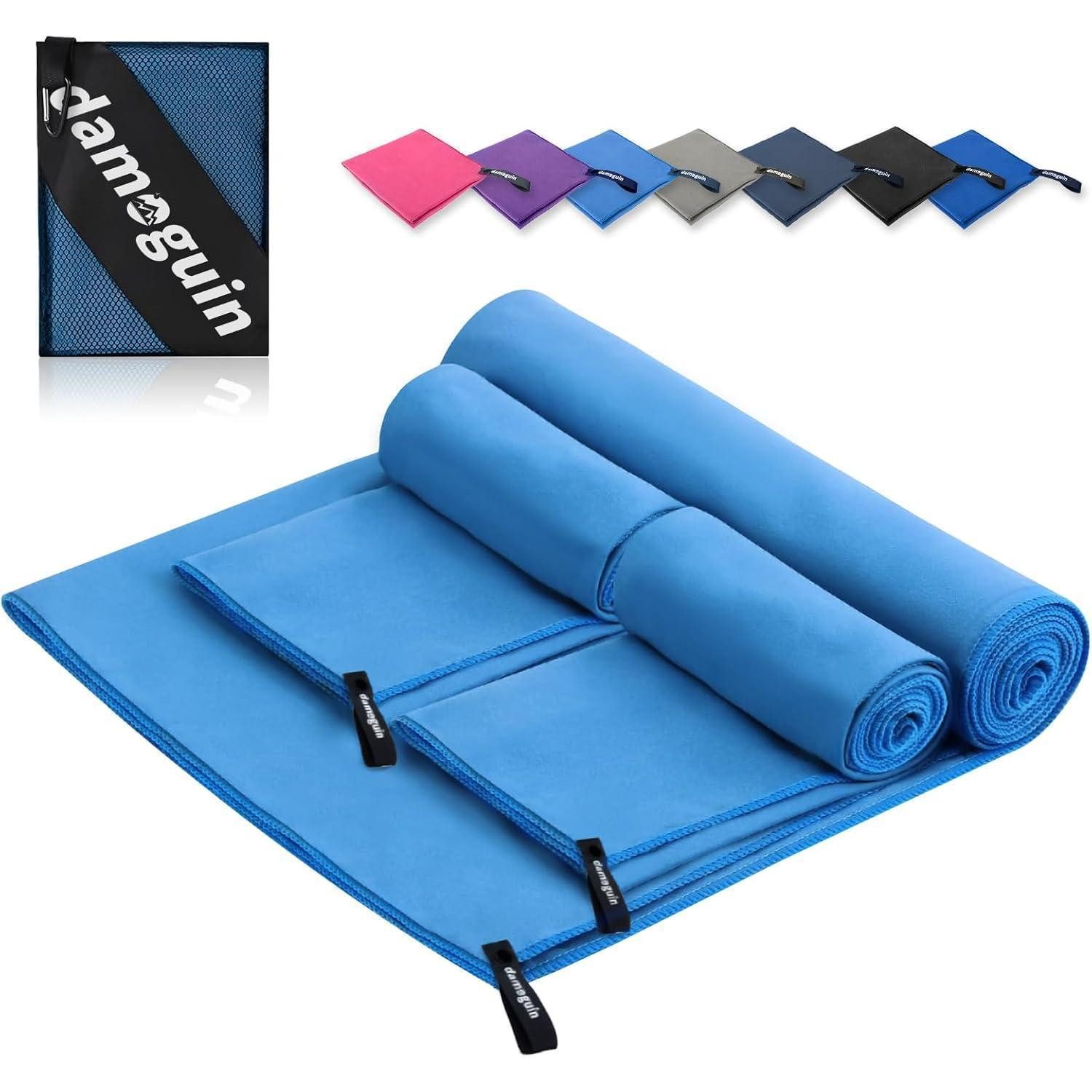 LuxusKollektion Sporthandtuch Großes und kleines Mikrofaser Fitness Handtuch Set in Blau, 3-teilig