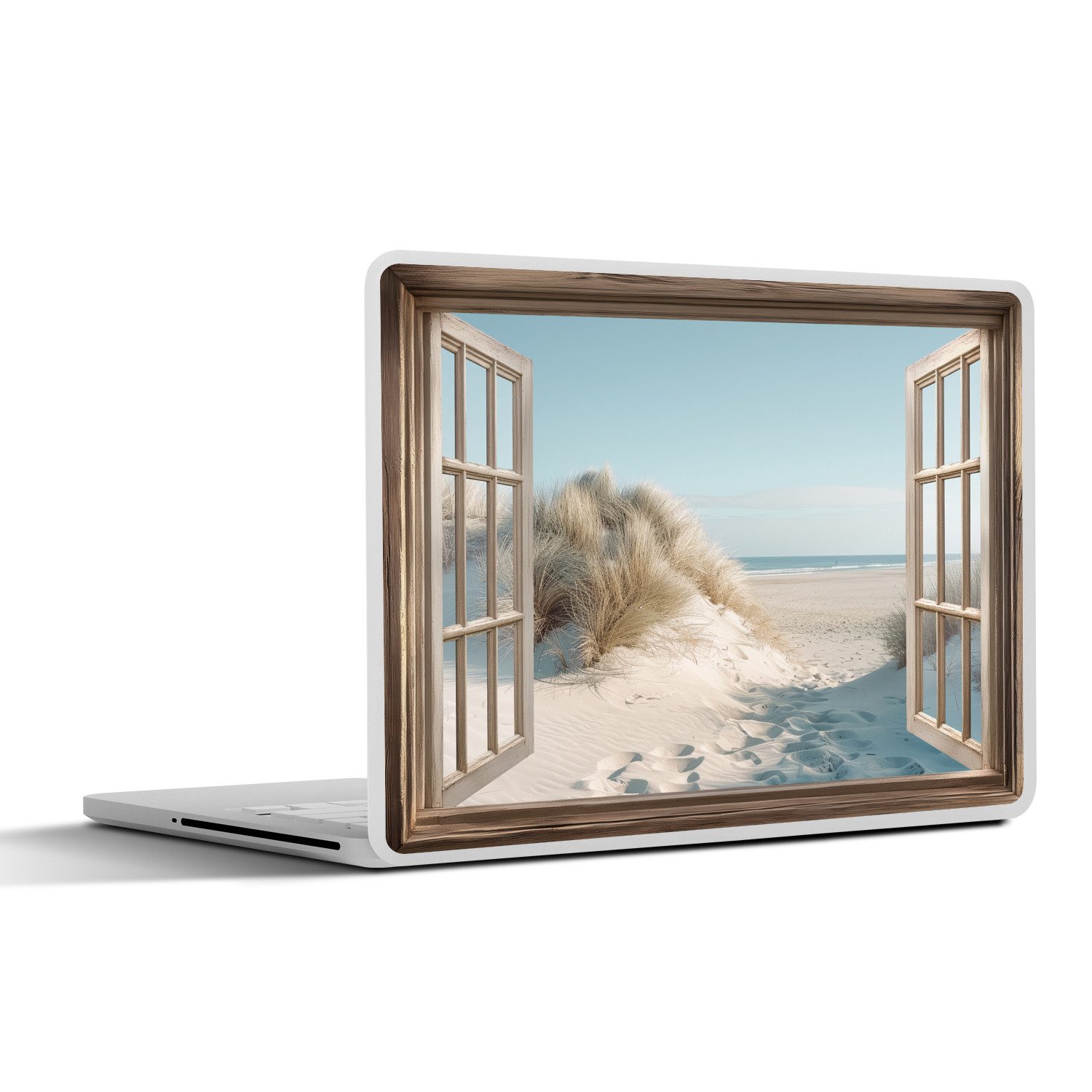 MuchoWow Laptop-Aufkleber Aussicht - Hochgras - Dünen - Meer - Landschaft, (1tlg), Laptop Folien Cover, Aufkleber, Sticker, Schutz vor Kratzern, 30x21 cm