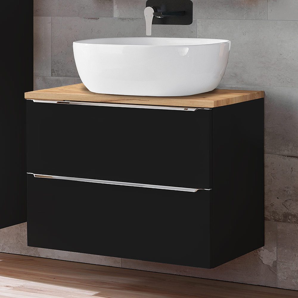 Lomadox Waschtisch TOSKANA-BLACK-56, 50cm Keramik-Aufsatzwaschbecken anthra günstig online kaufen