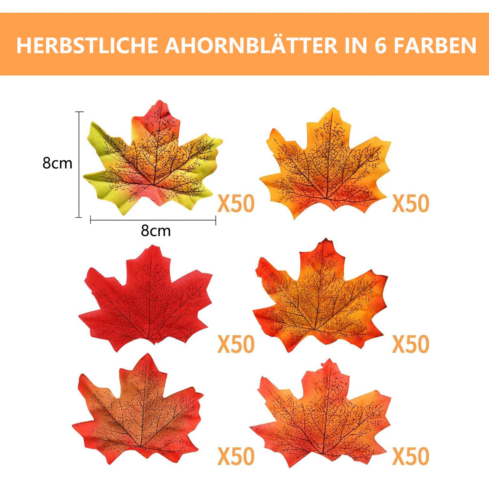 Kunstblume 300 Stück Künstliche Ahornblätter, 6 Farben Herbstblätter Deko, FOUORTUNATE-BEE, für Halloween, Erntedankfest, Hochzeit und Partys – Bild 2 von 5