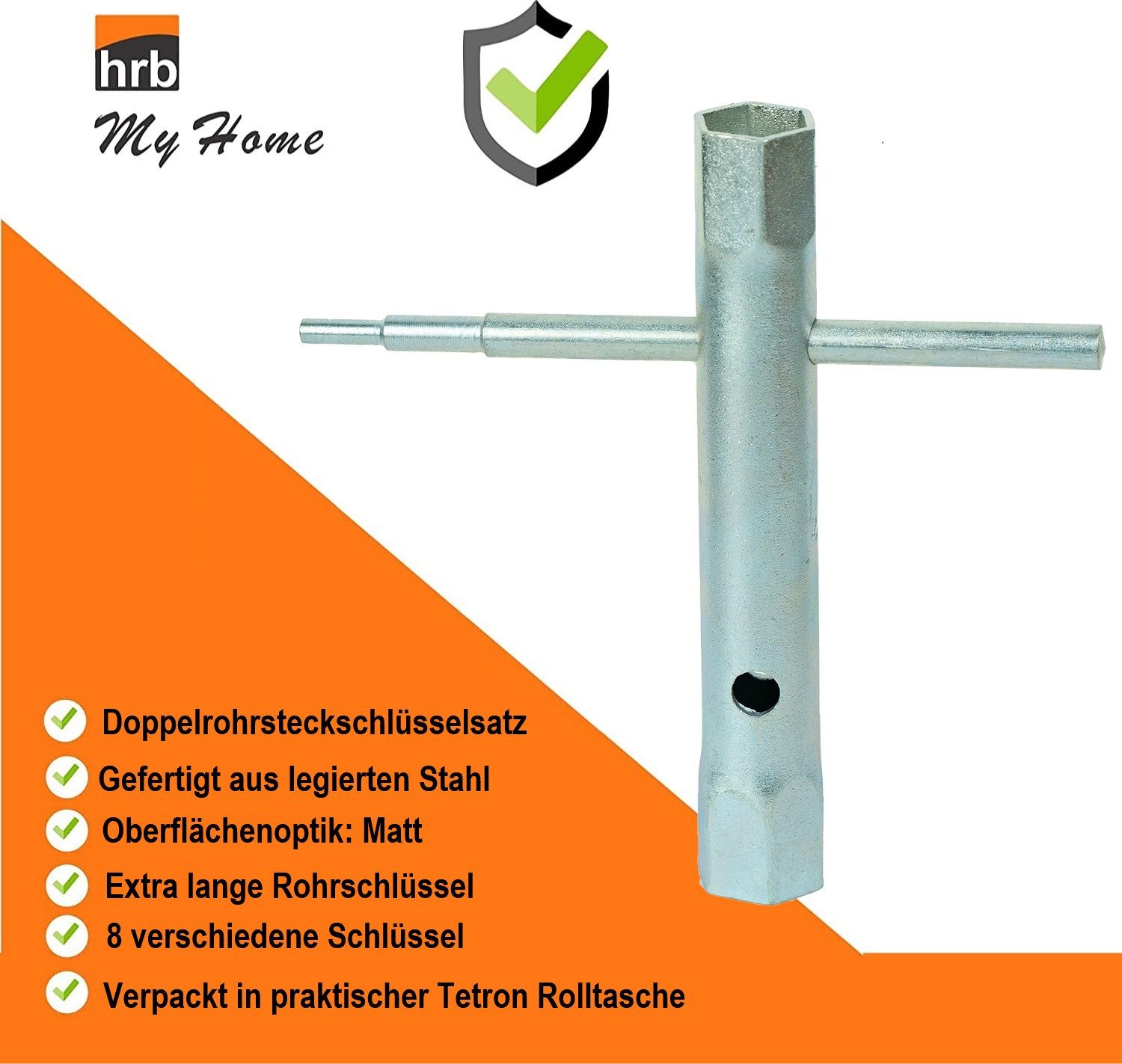 hrb socket wrench set, 9-piece, sizes 6-22 mm, wrench set, extra long, coated