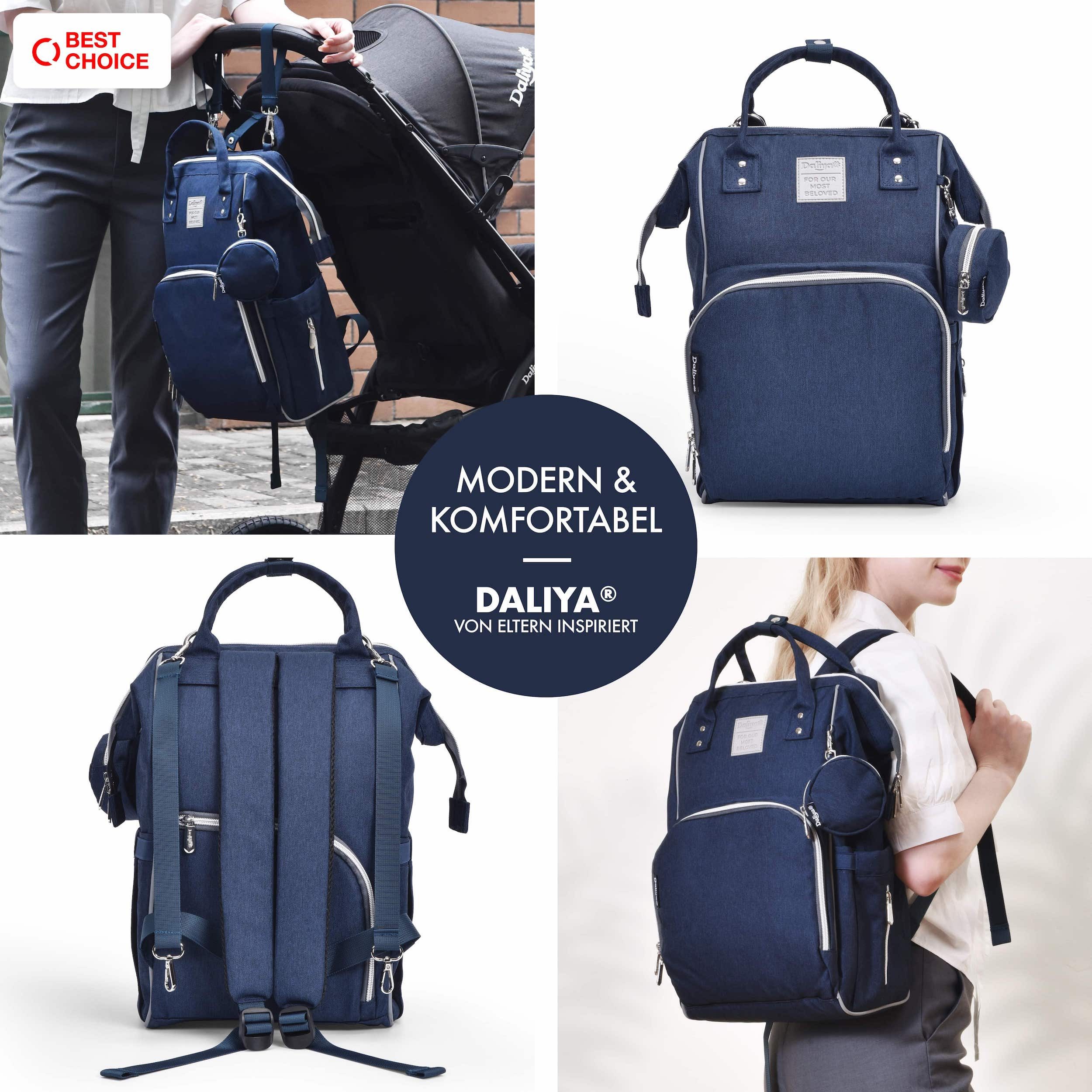 Daliya® Wickeltasche PAKMI Wickelrucksack, Kinderwagentaschen, Mamabag (Set, 5-tlg., Befestigungsriemen), Thermofächer, Schnuller Aufbewahrung, Wickelunterlage, hochwertig