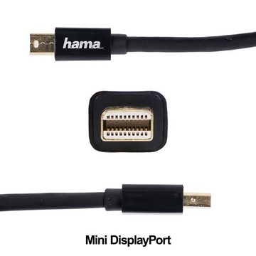 Hama Mini-Displayport auf DisplayPort-Kabel 1,8m Schwarz Video-Kabel, Mini Displayport, DisplayPort-Stecker, (1 cm), mini DP auf HDMI-Stecker, vergoldet, Digital Audio Video Full HD 1080p