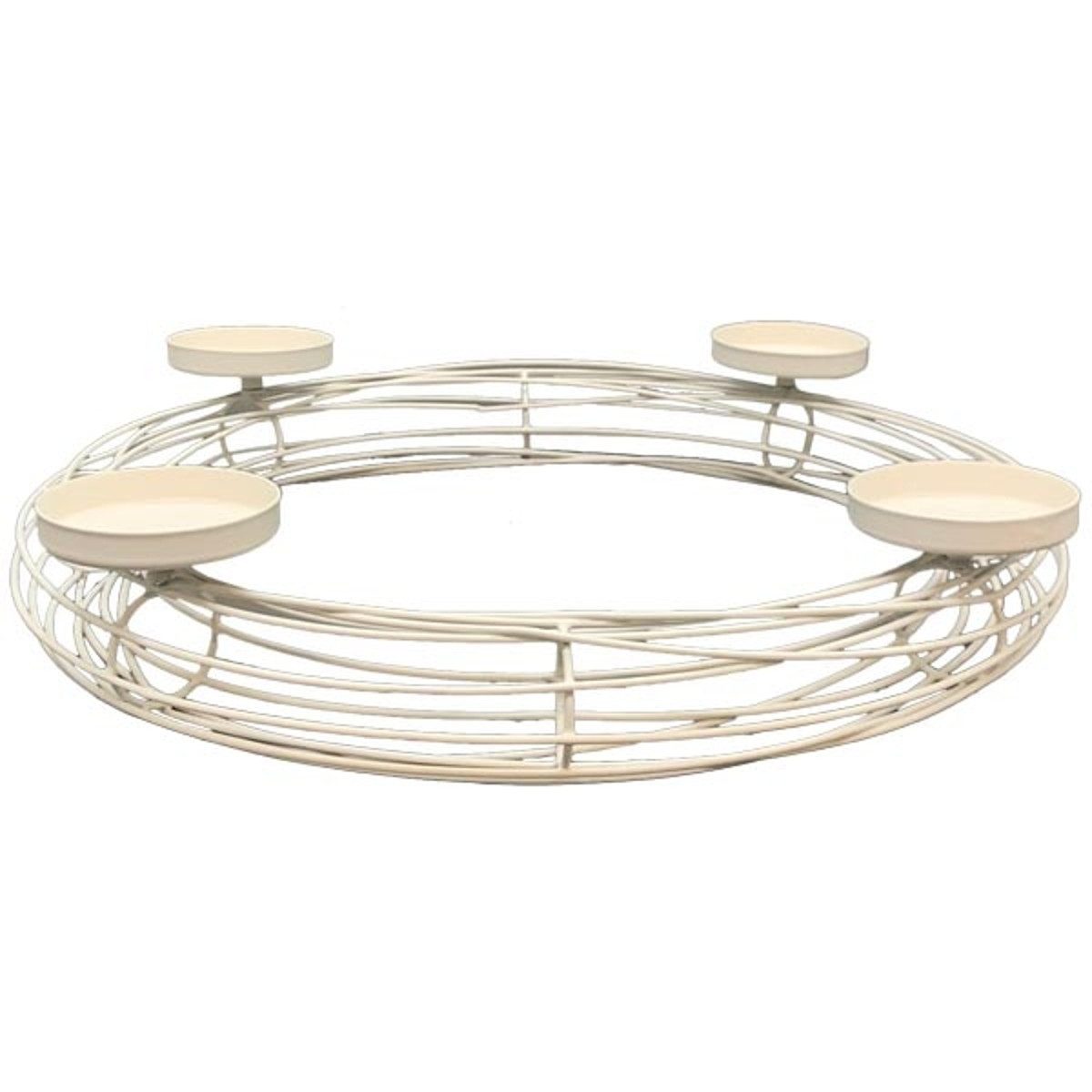 Macosa Home Adventskranz Cremeweiß Metall 47 cm modern elegantes Adventsgesteck, 4 Kerzenhalter Tisch-Dekoration Advent