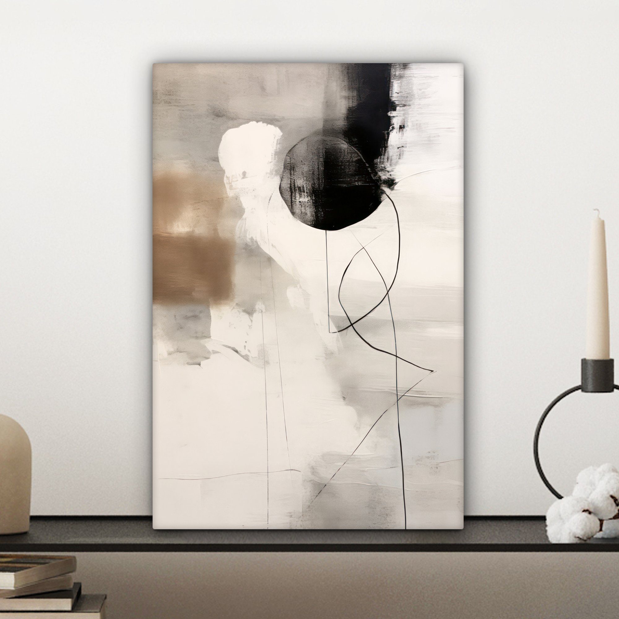 Grau Kunst - Leinwandbild - Gemälde, Zackenaufhänger, St), fertig Industriell, Abstrakte (1 Leinwandbild OneMillionCanvasses® inkl. bespannt 20x30 cm