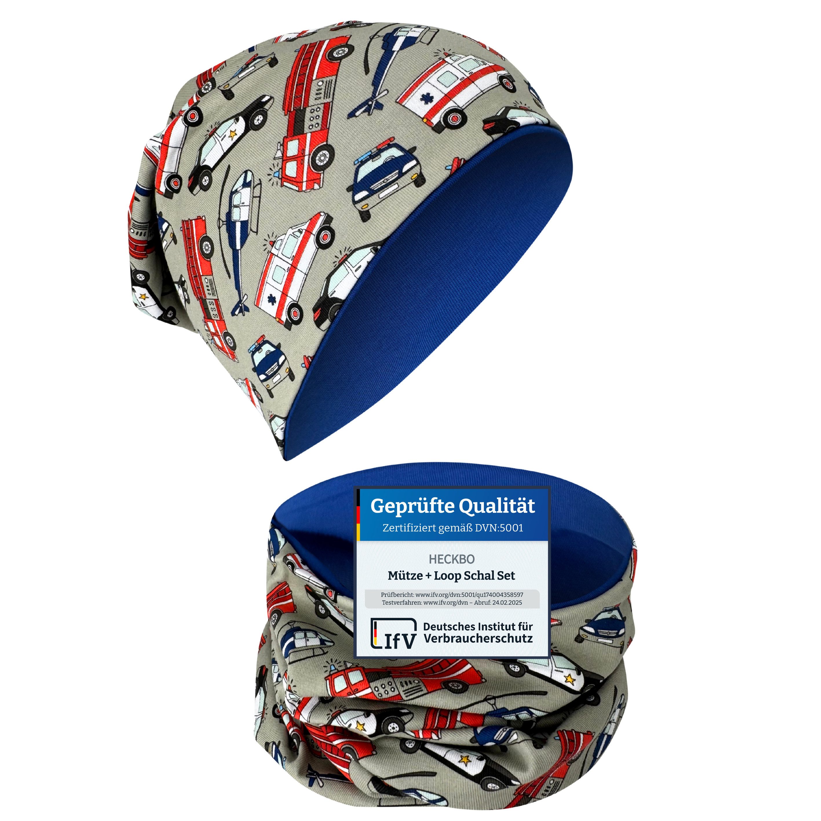 HECKBO Beanie HECKBO Kinder Mädchen Jungen Beanie Mütze & Loop-Schal Set