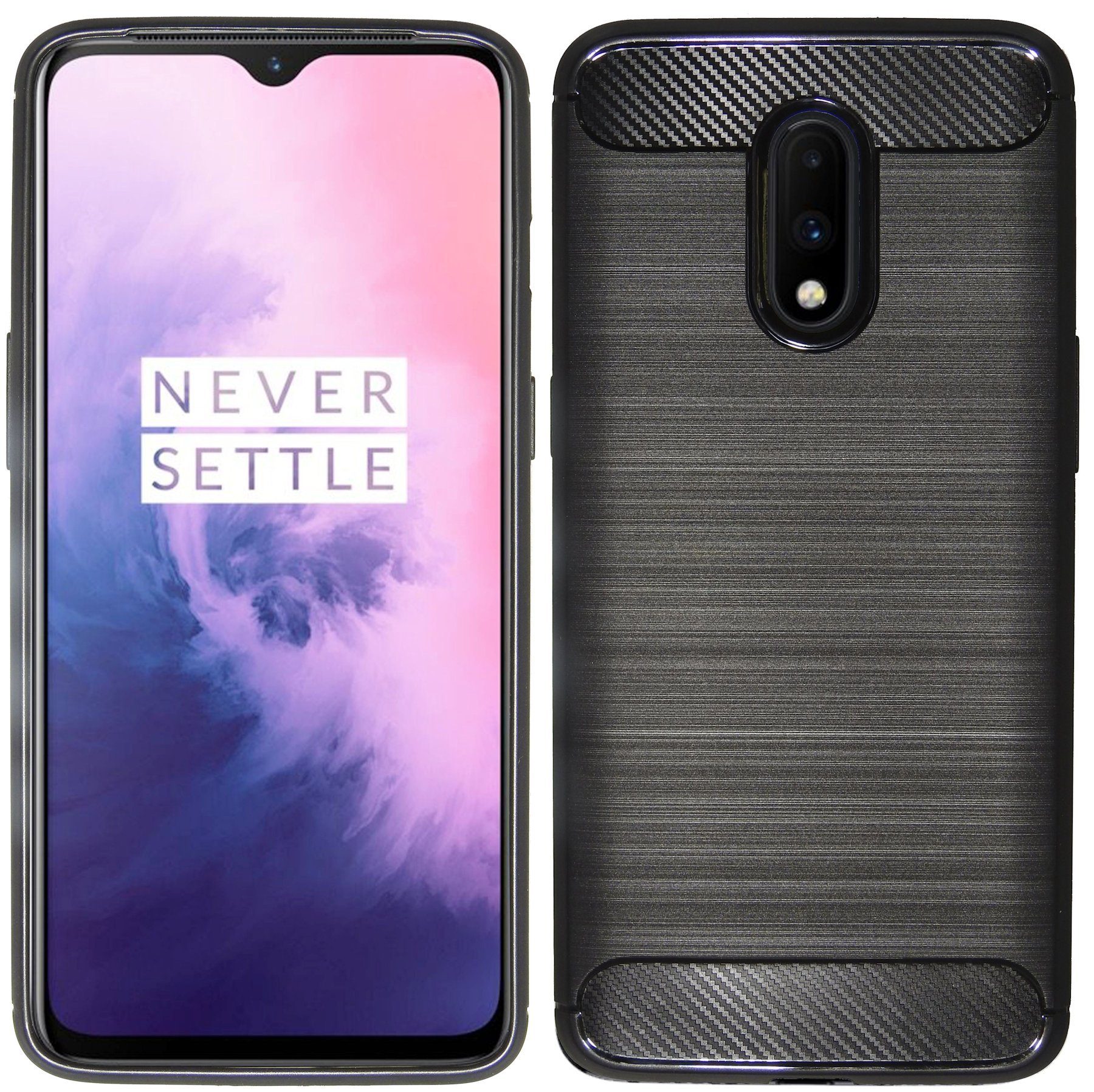 cofi1453 Handyhülle Silikon Hülle Carbon für OnePlus 7, Case Cover Schutzhülle Bumper