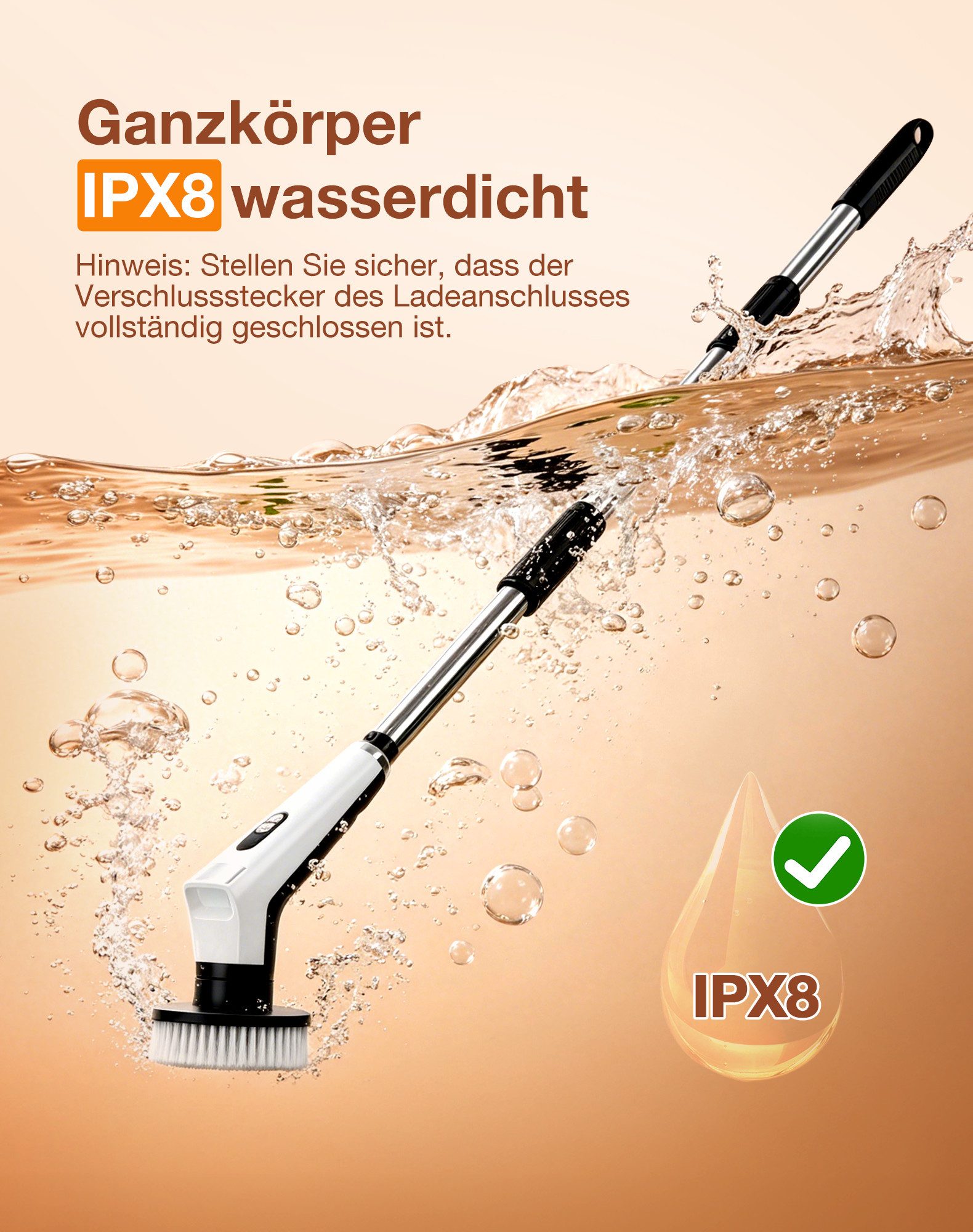 Fofile Akku-Oberflächenbürste Elektrische Reinigungsbürste mit 9 Wechselbürsten 3000 mAh Akku, 10 cm Bürstendurchmesser, IPX8 Wasserdicht, 3 Geschwindigkeiten,  – Bild 5 von 5