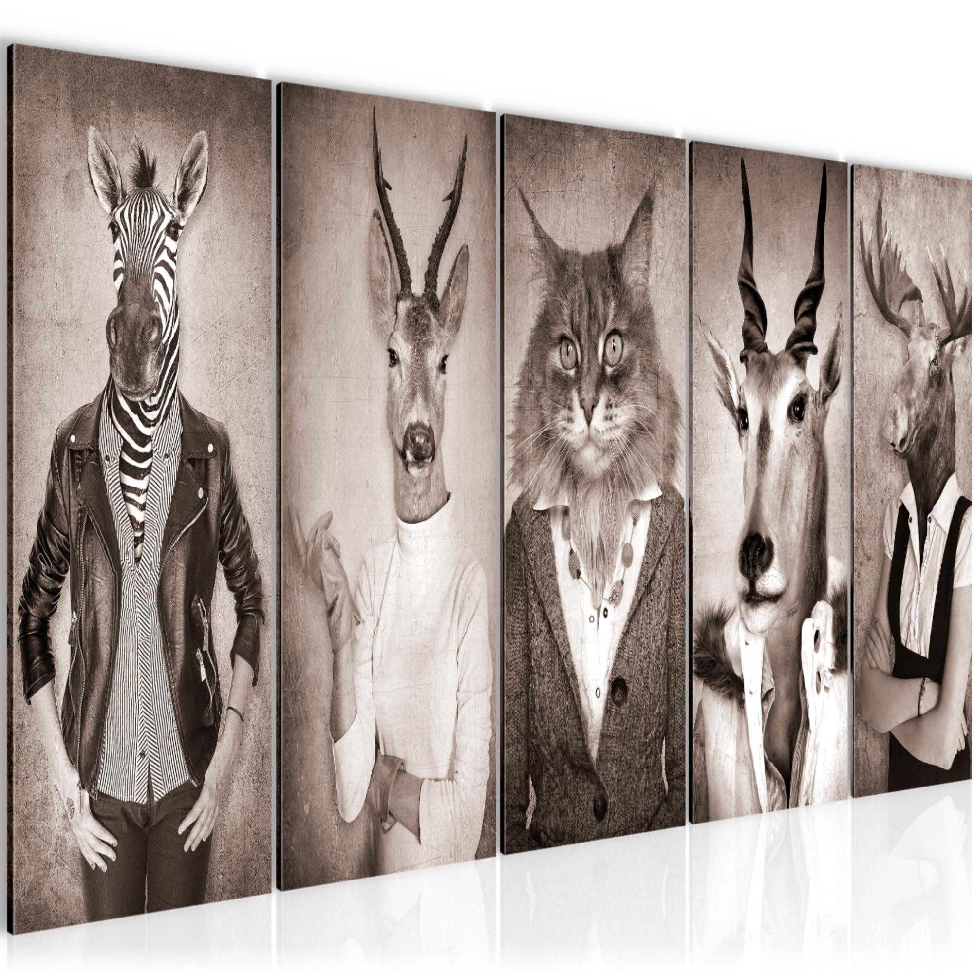 Runa Art Wandbild Tiere Abstrakt Büro Beige Braun 5 Teilig Made in Germany 018355b, 200L x 80B cm