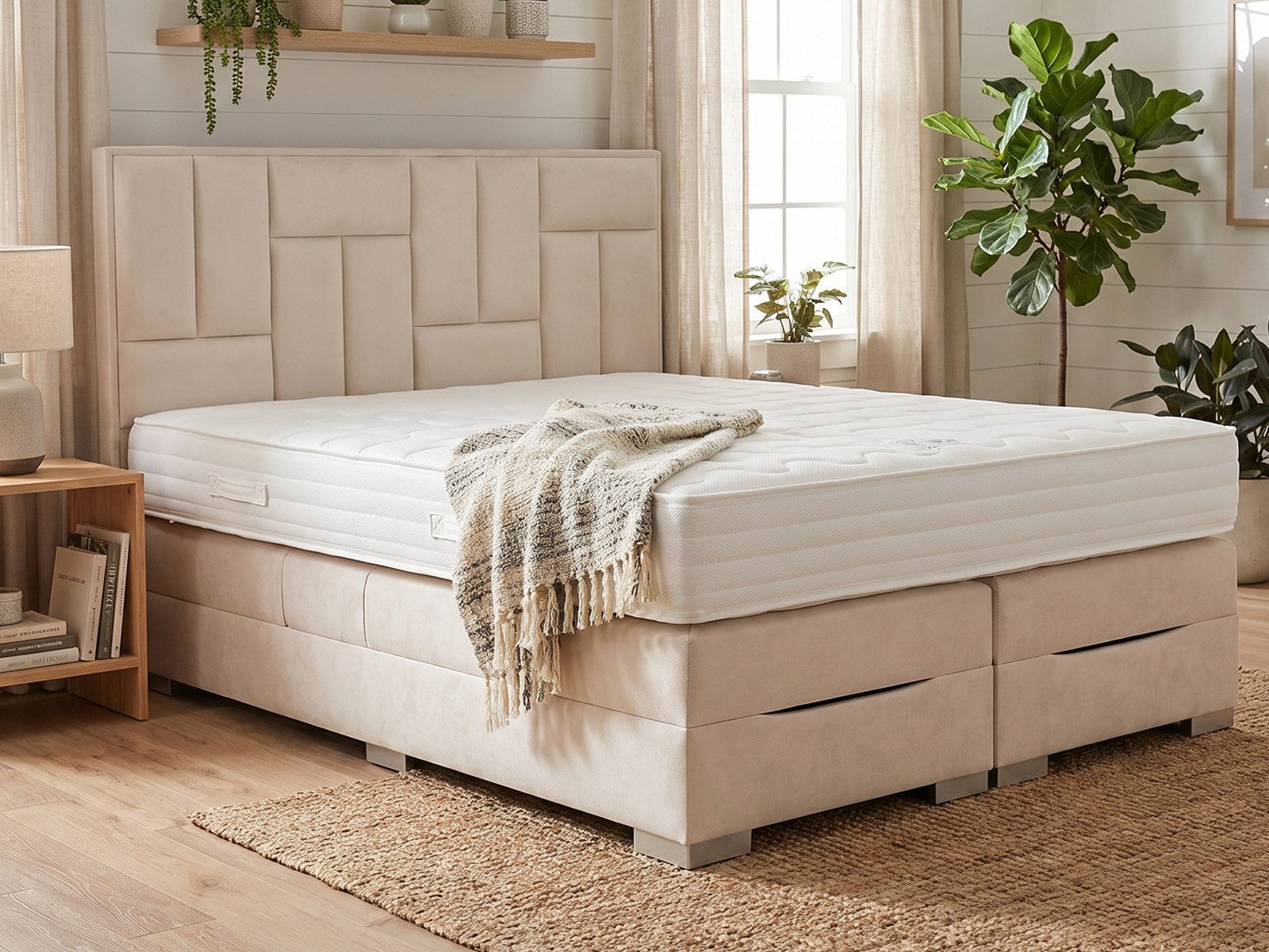 PAARA Boxspringbett mit Bettkasten und Matratze mit integrierten Topper, mit einzigartigem Belüftungssystem