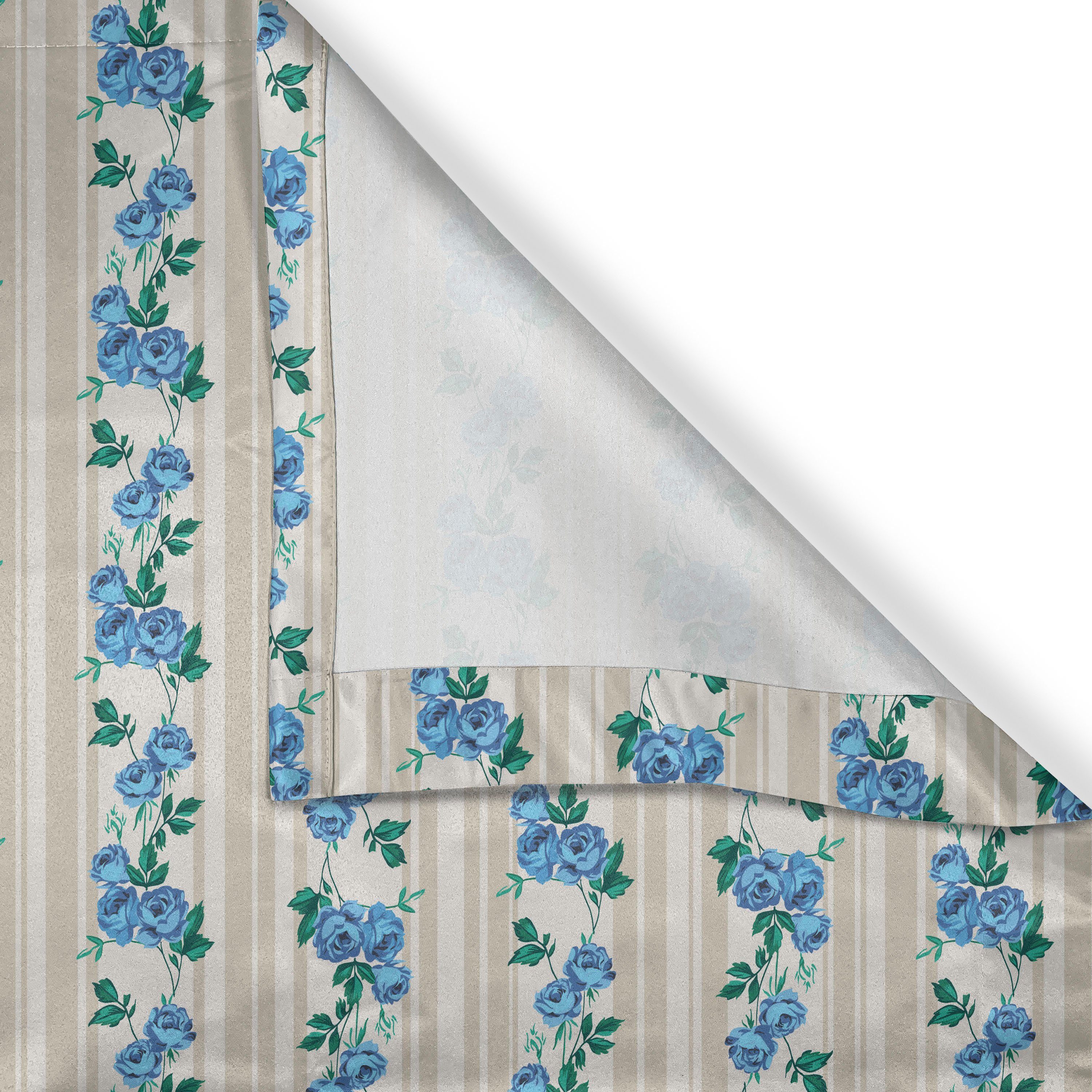 Gardine Dekorative 2-Panel-Fenstervorhänge für Blau und Schlafzimmer Wohnzimmer, Rosen Retro Elfenbein Stripes Abakuhaus