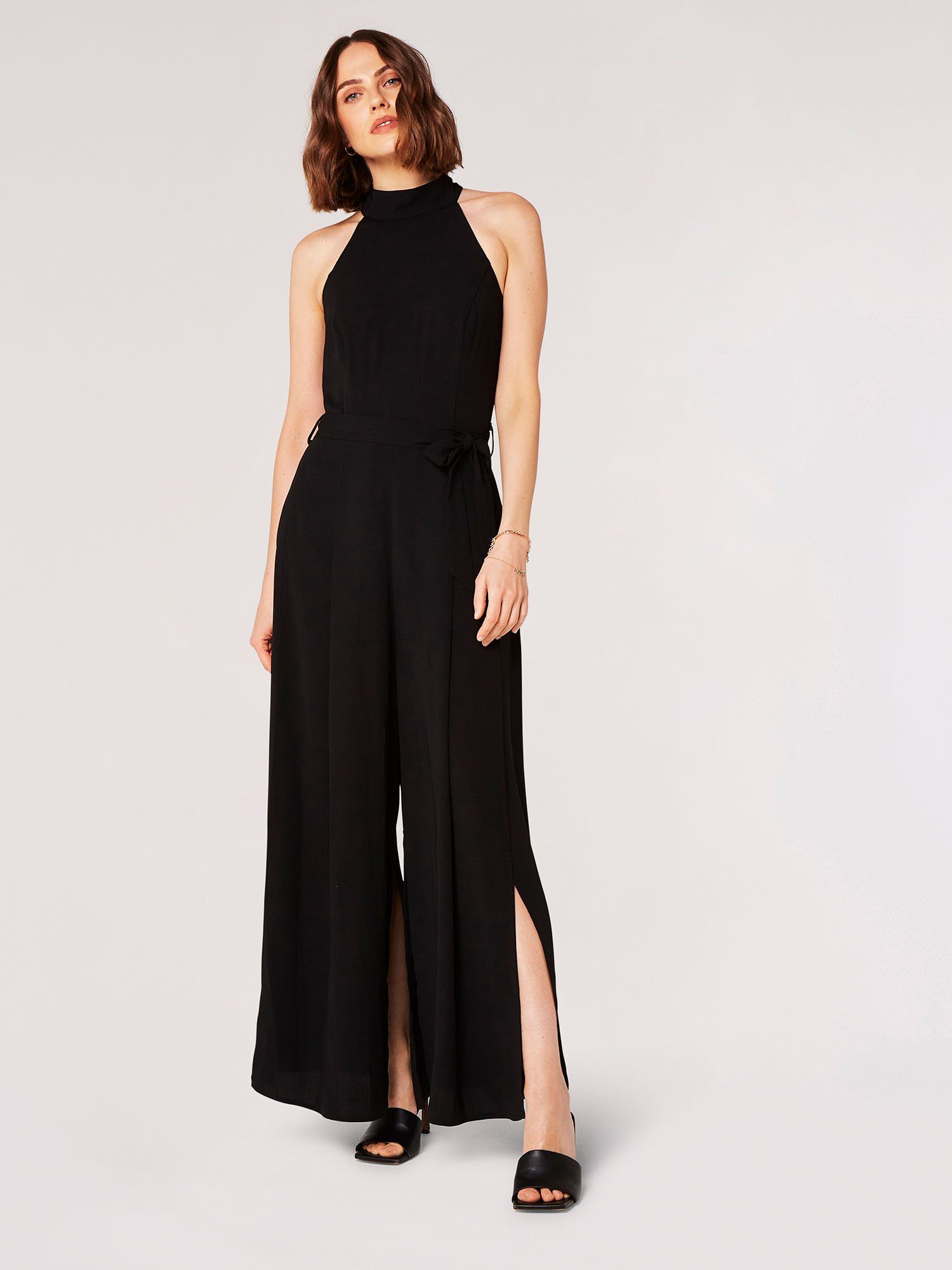 Apricot Jumpsuit In Unifarben mit Seitenschlitzen