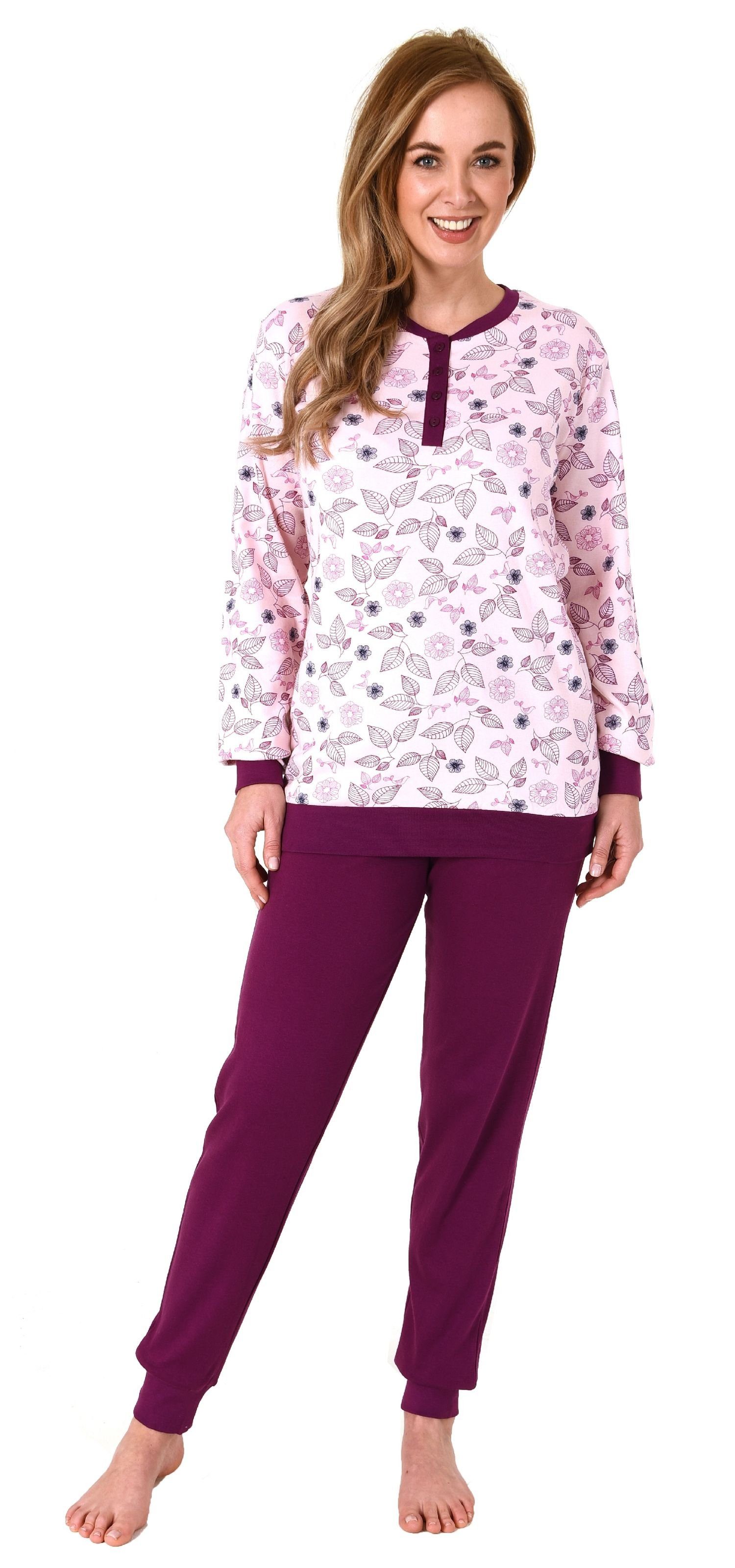 rosa Pyjama Übergrößen Pyjama Interlock in - auch mit Damen Normann Bündchen lang