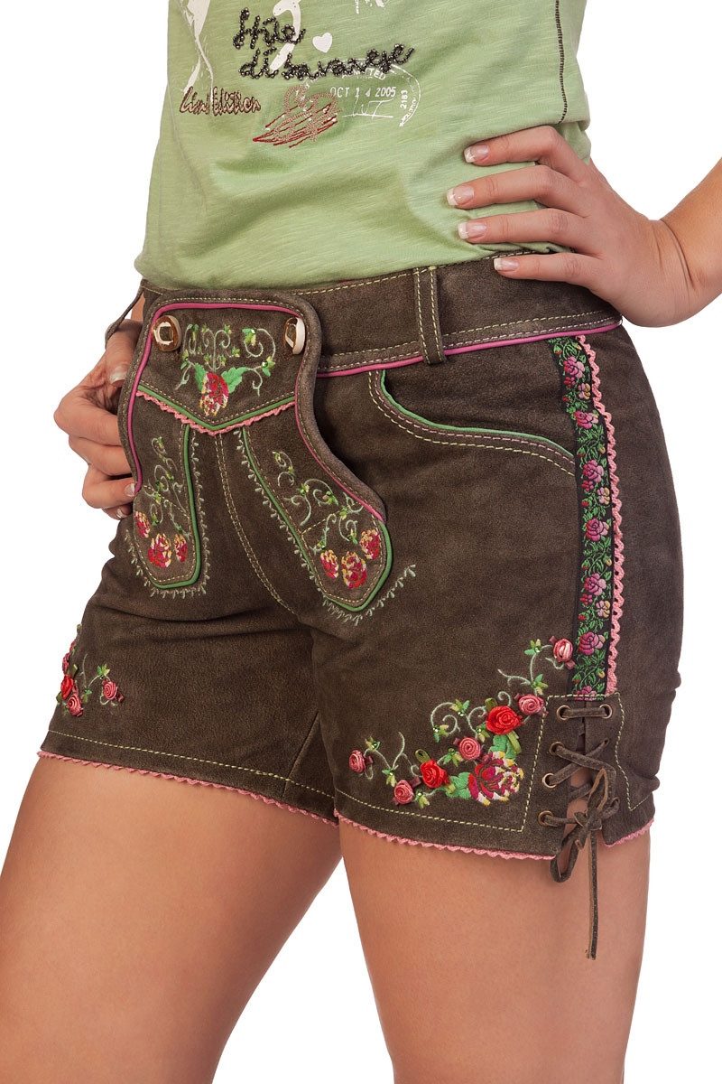 Krüger Madl Lederhose Trachtenlederhose Damen - RÖSLEIN - braun