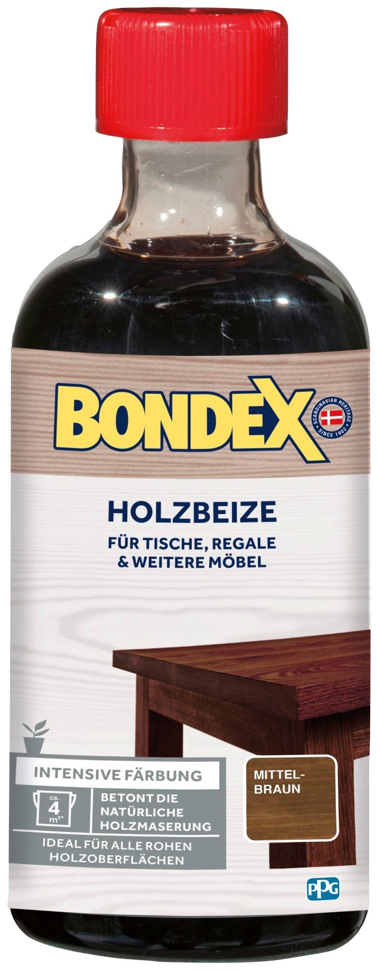 Bondex Lasur HOLZBEIZE, für Tische, Regale & weitere Möbel, intensive Färbung, 0,25 l Mittelbraun