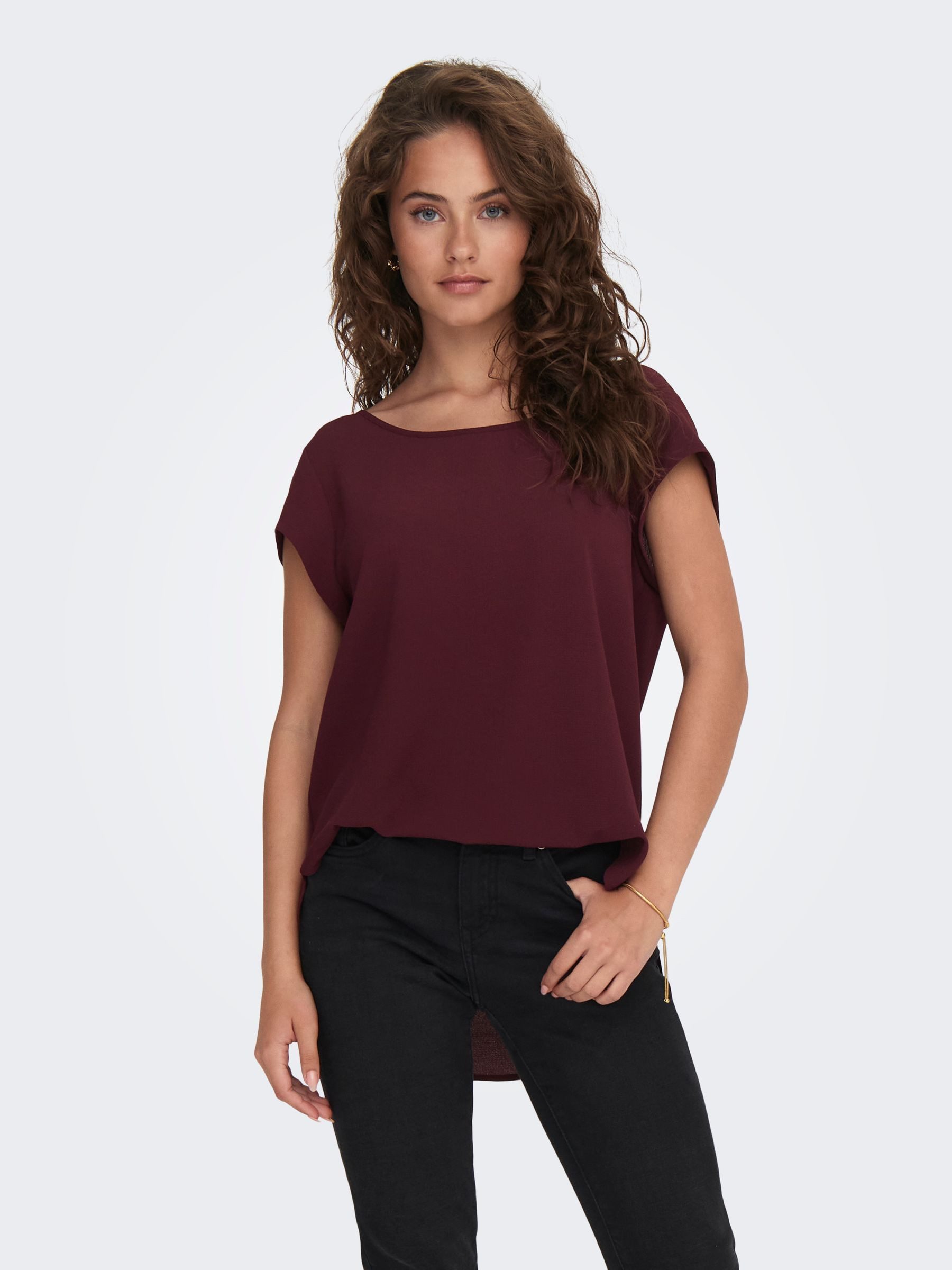 ONLY Blusenshirt Einfarbige Kurzarm Oberteil ONLVIC (1-tlg) ONLVIC S/S SOLID TOP NOOS PTM