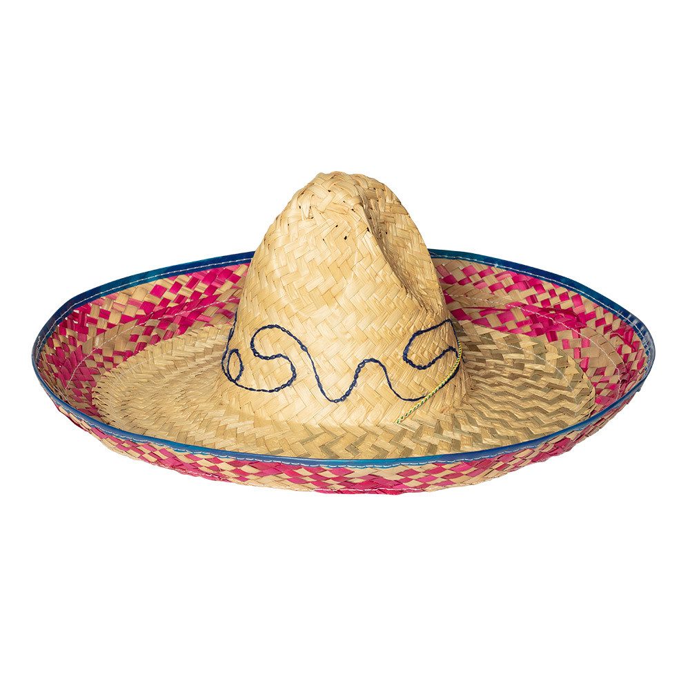 Boland Kostüm Sombrero Salvatore Mexiko Strohhut Ø 52 cm für Fiesta, Geflochtener Strohhut mit buntem Rand