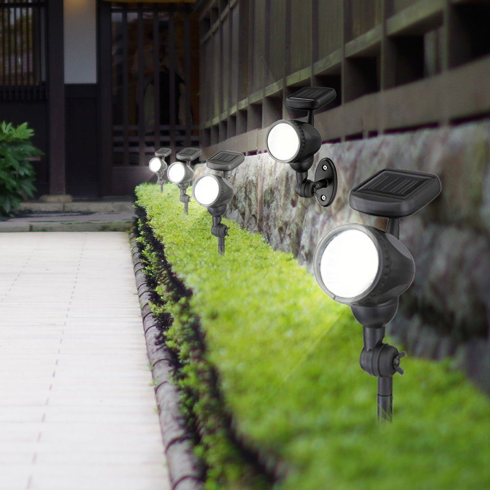 Strahler Solar Steck Außen LED Spot Lampen 3er Gartenstrahler, Set beweglich LED-Leuchtmittel verbaut, etc-shop Leuchten fest