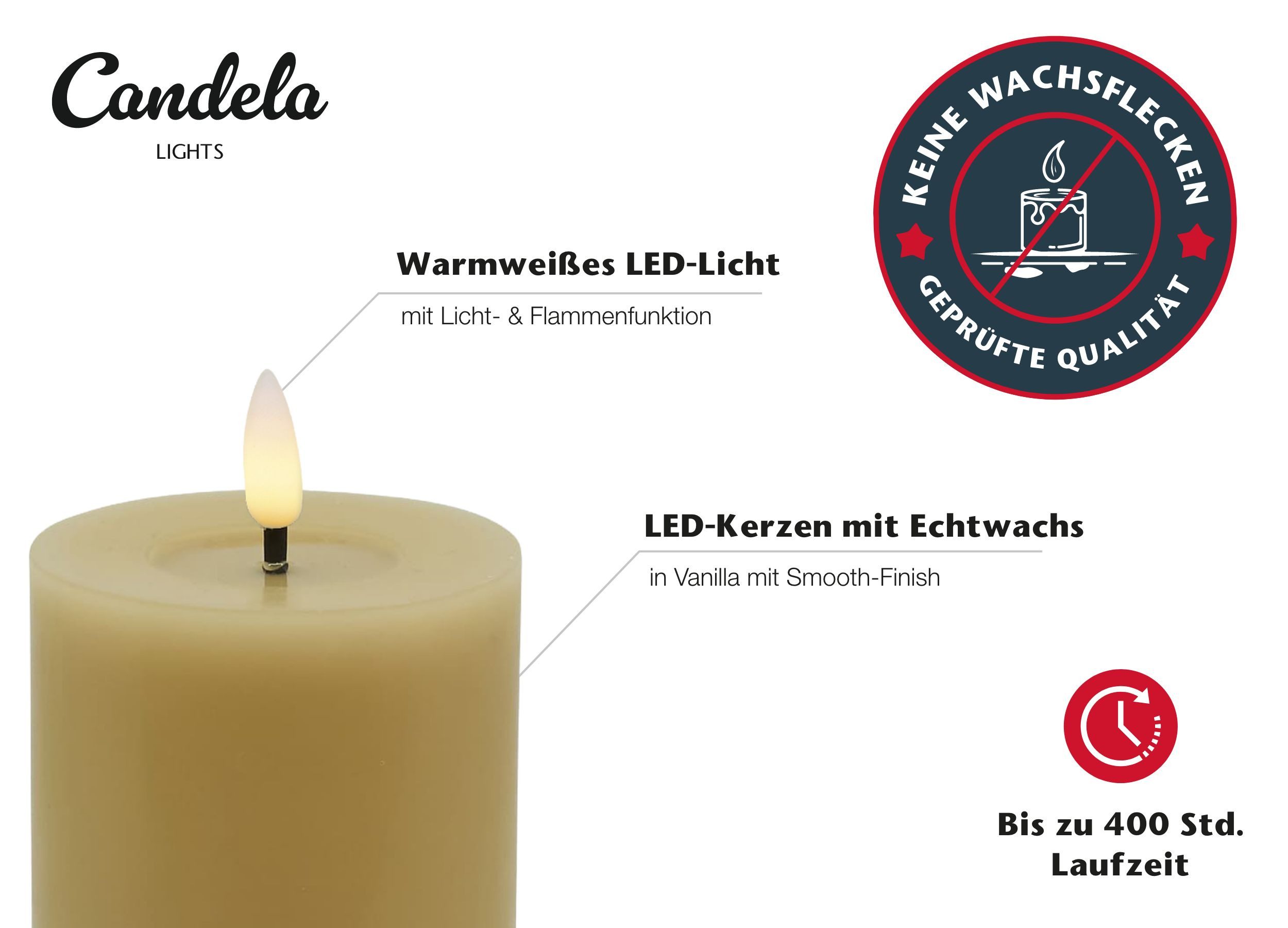 LC Home LED-Kerze (Spar-Set, 4-tlg., verschiedene Größen), Echtwachs, Dimmbar, Timer Funktion