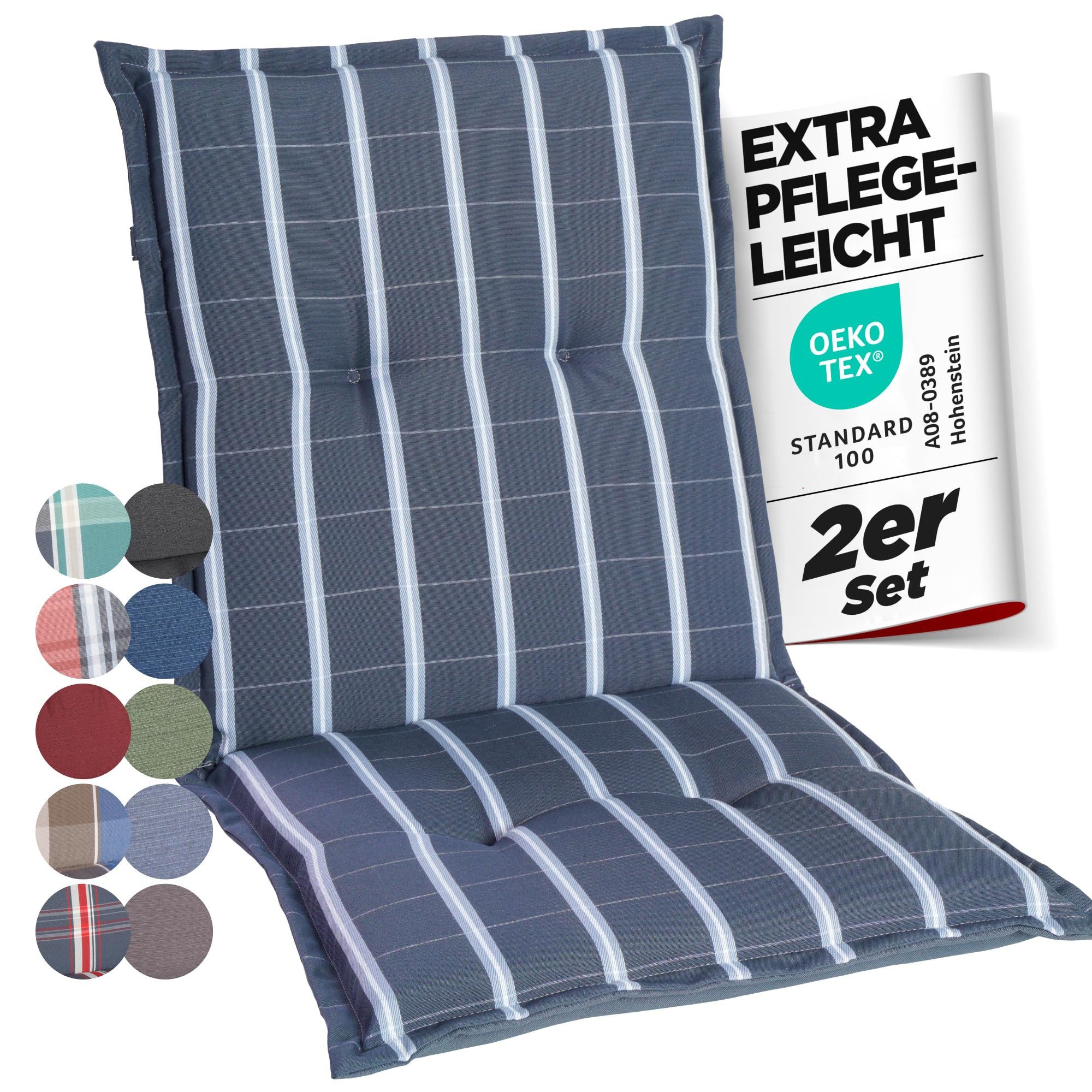 Gardisun Auflagekissen Gartenstuhlauflagen Polyester 6cm Dick Niedrig, (Extra dicke Sitzauflage, 1-8er Set, versch. Muster)