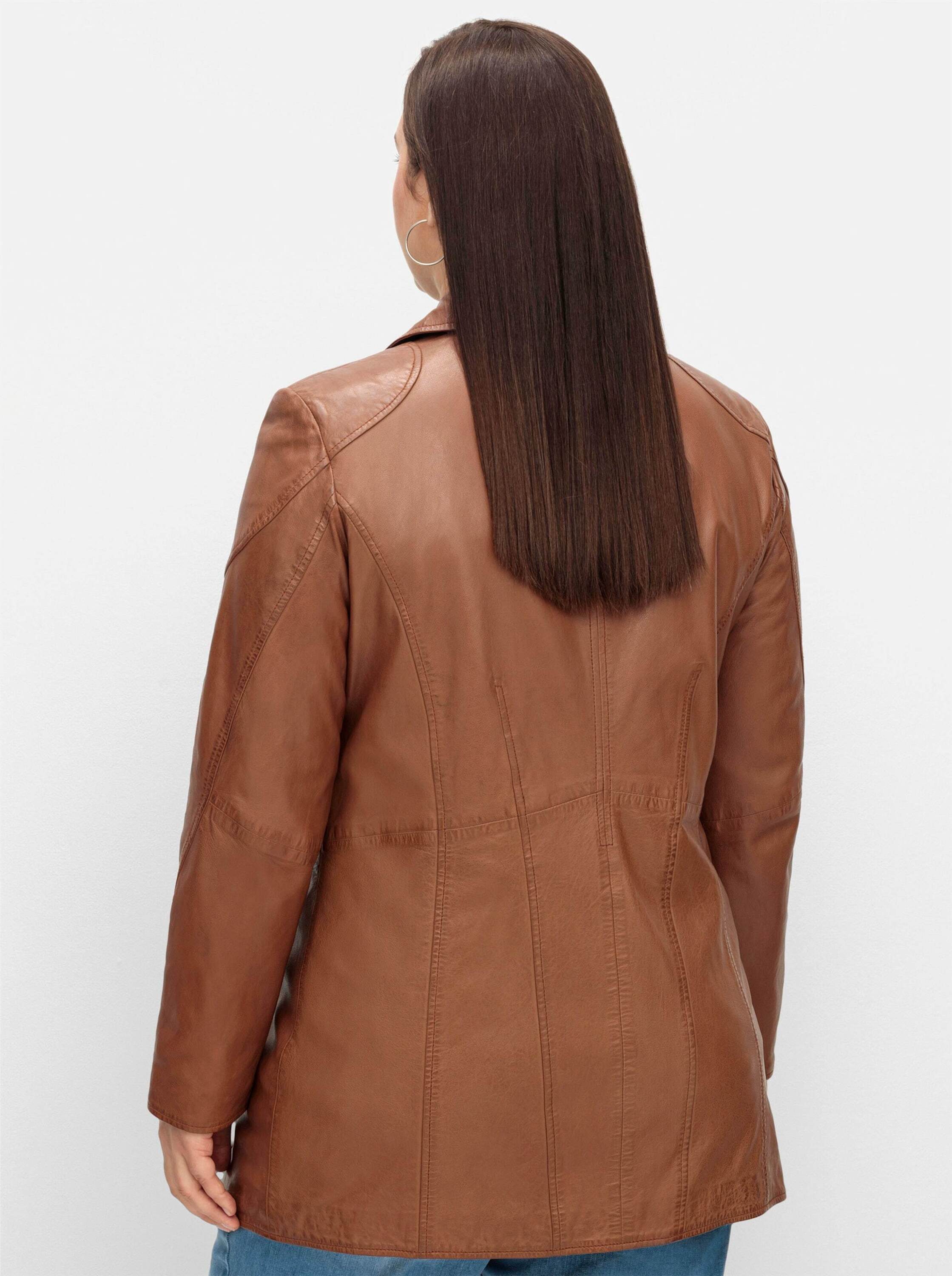 Sheego Winterjacke Leder-Jacke Langarm aus Lammnappa, mit Reverskragen – Bild 2 von 5