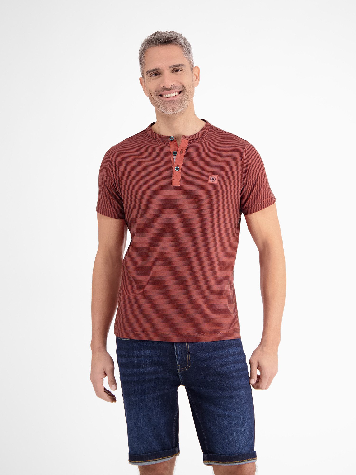 LERROS Henleyshirt LERROS Herren Serafino-Shirt, gestreift