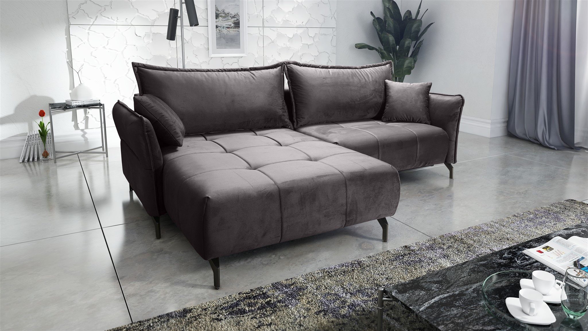 Fun Möbel Ecksofa Schlafsofa Sofa VICTORIA Stoff Element, inkl. Schlaffunktion, 2 x Rücken- und 2 x Zierkissen, inkl. Schlaffunktion