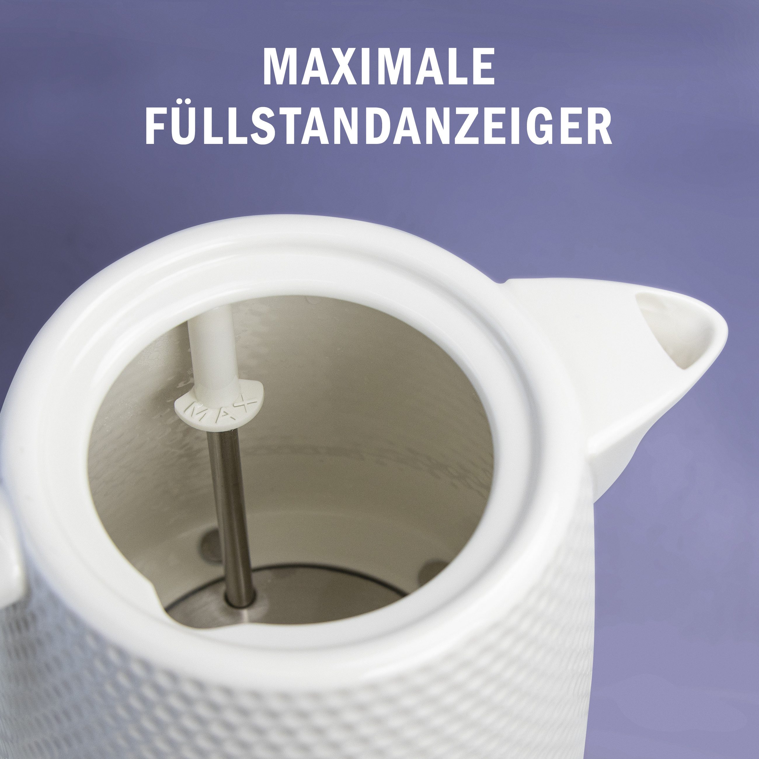 KVOTA Wasserkocher elektrisch,Keramik "Weißer Schwann" Noppen-Design, 1.5 l, 1500,00 W, Smartes-Keramik-Design