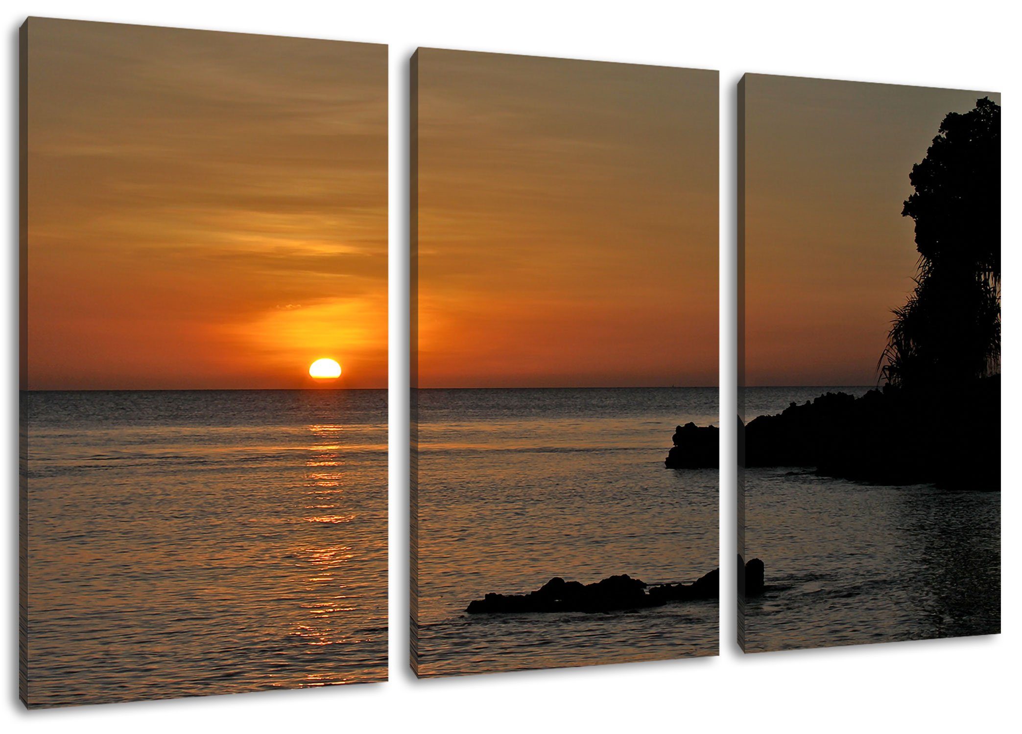 Pixxprint Leinwandbild Sonnenuntergang über dem Horizont, Sonnenuntergang über dem Horizont 3Teiler (120x80cm) (1 St), Leinwandbild fertig bespannt, inkl. Zackenaufhänger