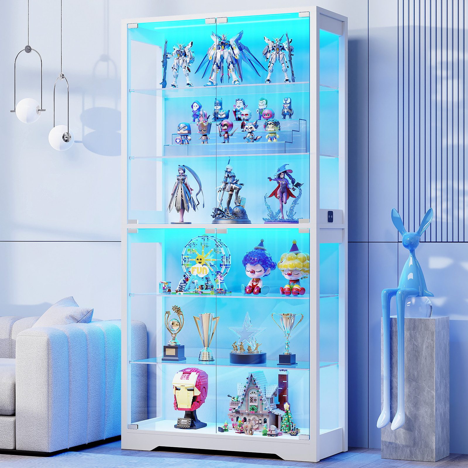 BROTTAR Vitrine aus Glas, mit 6 Ebenen und LED-Beleuchtung in 3 Farben (1-St) mit verstellbare Einlegeböden, Bewegungssensor