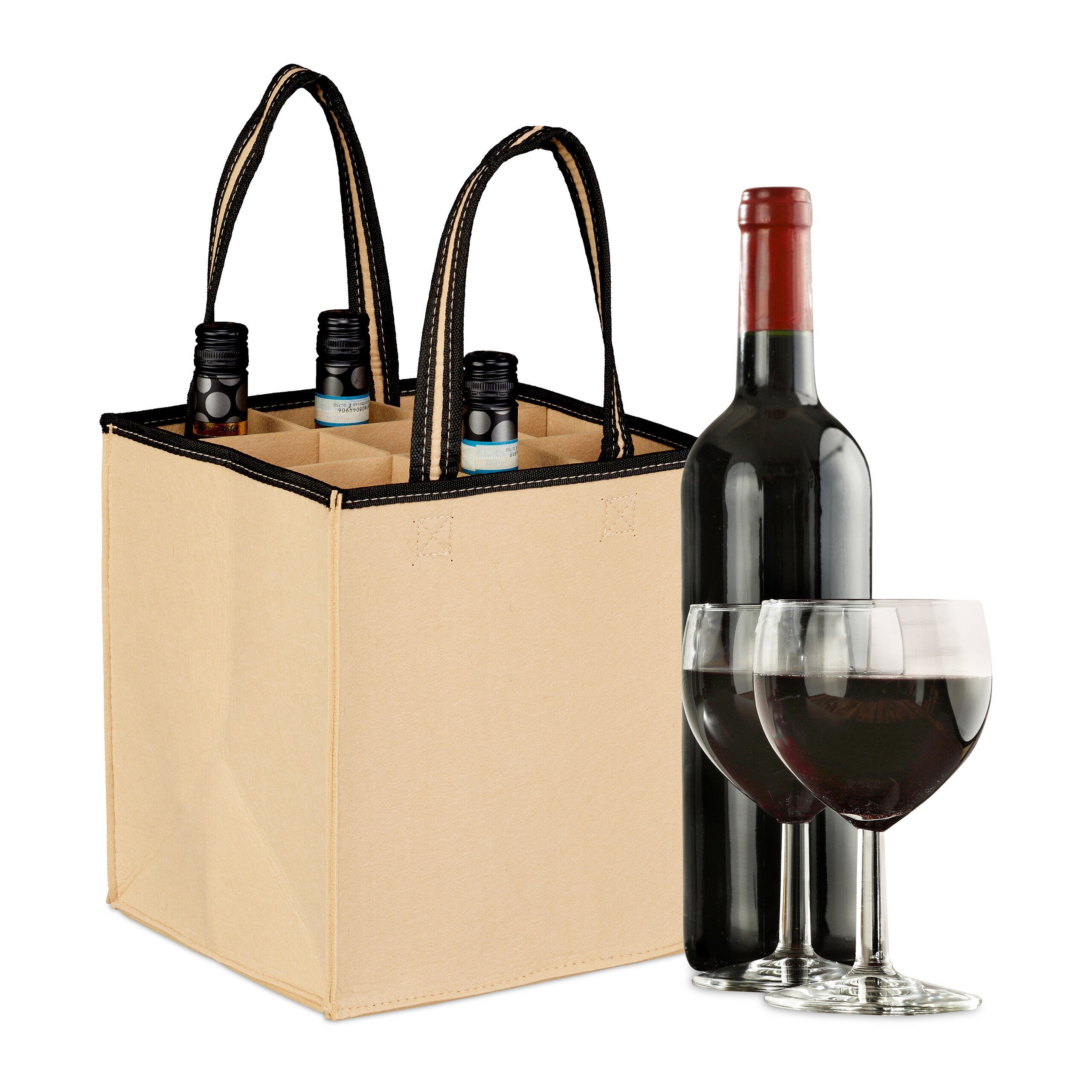 relaxdays Tragetasche Flaschentasche für 9 Flaschen Filz, Beige günstig online kaufen