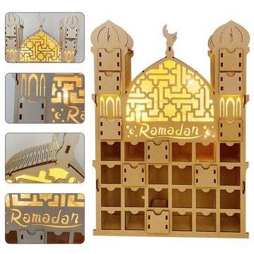 TWSOUL Kunstkalender Kalenderschrank aus Holz mit LEDs, Ramadan Dekorationen Eid Mubarak Adventskalender Countdown-Kalender