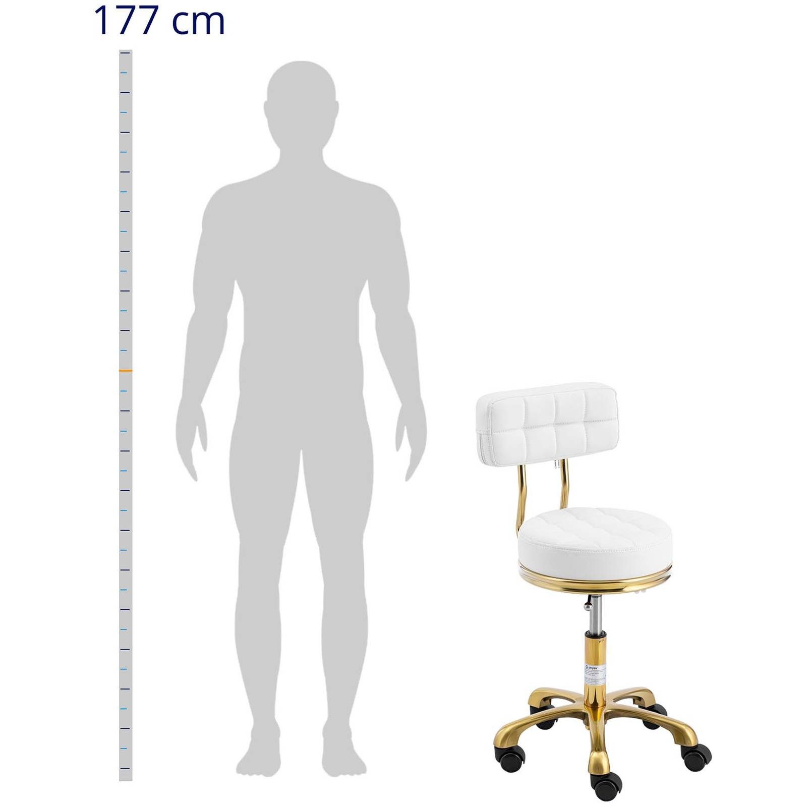Physa Drehstuhl Rollhocker mit Lehne Friseurhocker Kosmetik 150 kg weiß & golden, Weiß – Bild 2 von 5