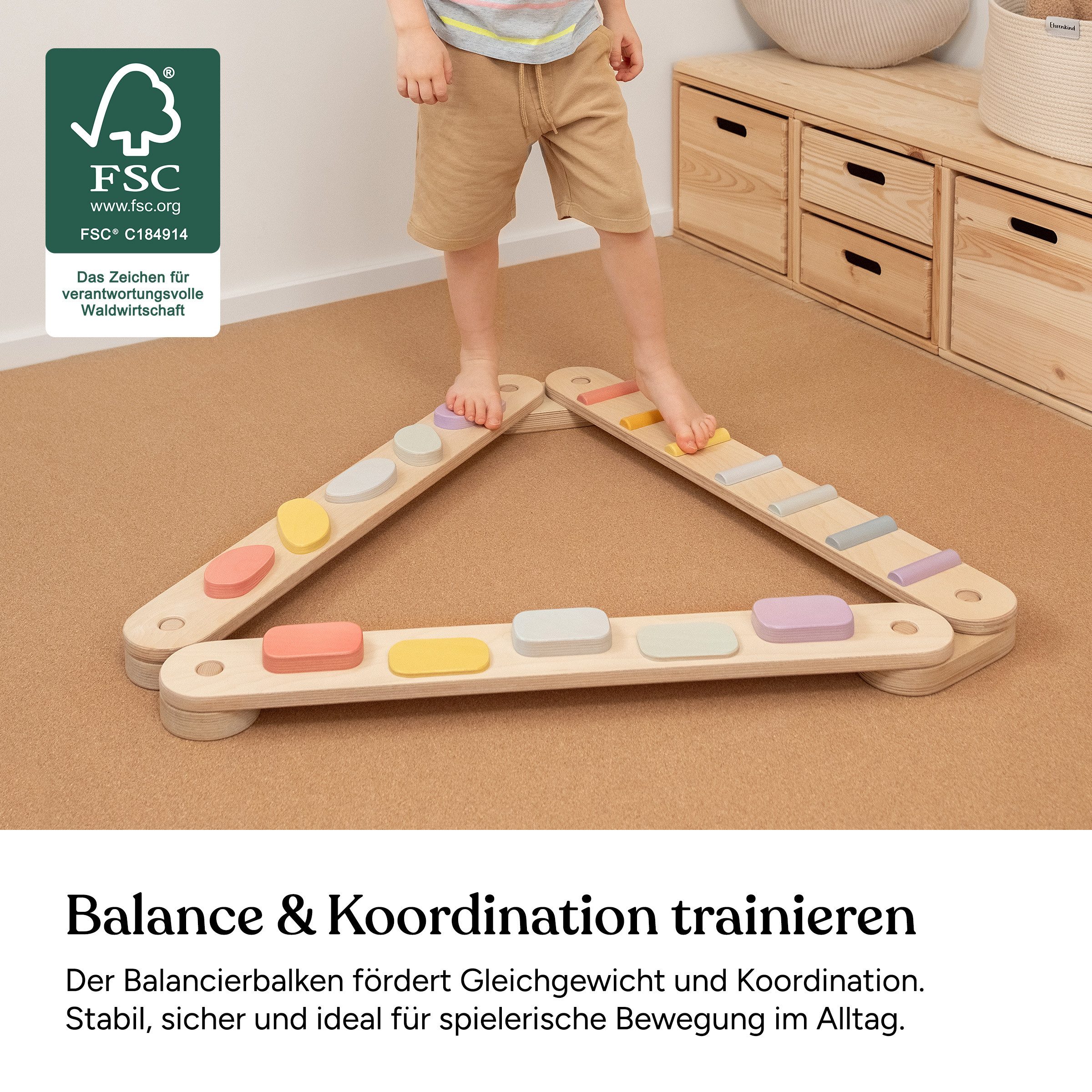 Ehrenkind Balanceboard Balancierbalken mit Hindernissen fördert Motorik für Kinder, Fördert Motorik & Gleichgewicht