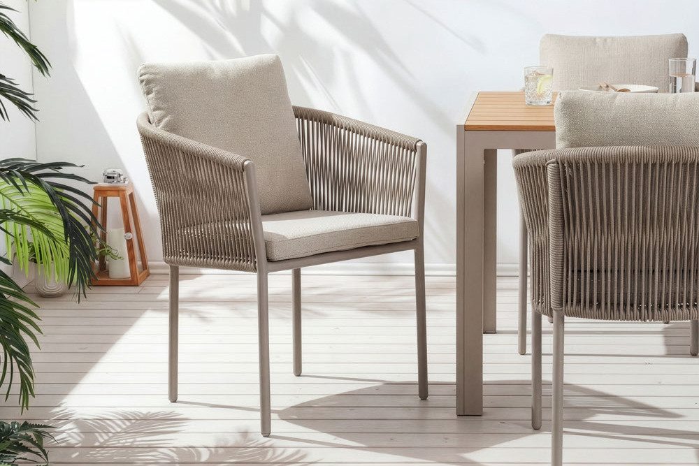 riess-ambiente Gartenstuhl ROPE greige - Aluminium, Stoff, inkl. Kissen, In- & Outdoor, stapelbar (Einzelartikel, 1 St), Gartensessel mit Rope-Flechtung - ideal für Balkon oder Terrasse