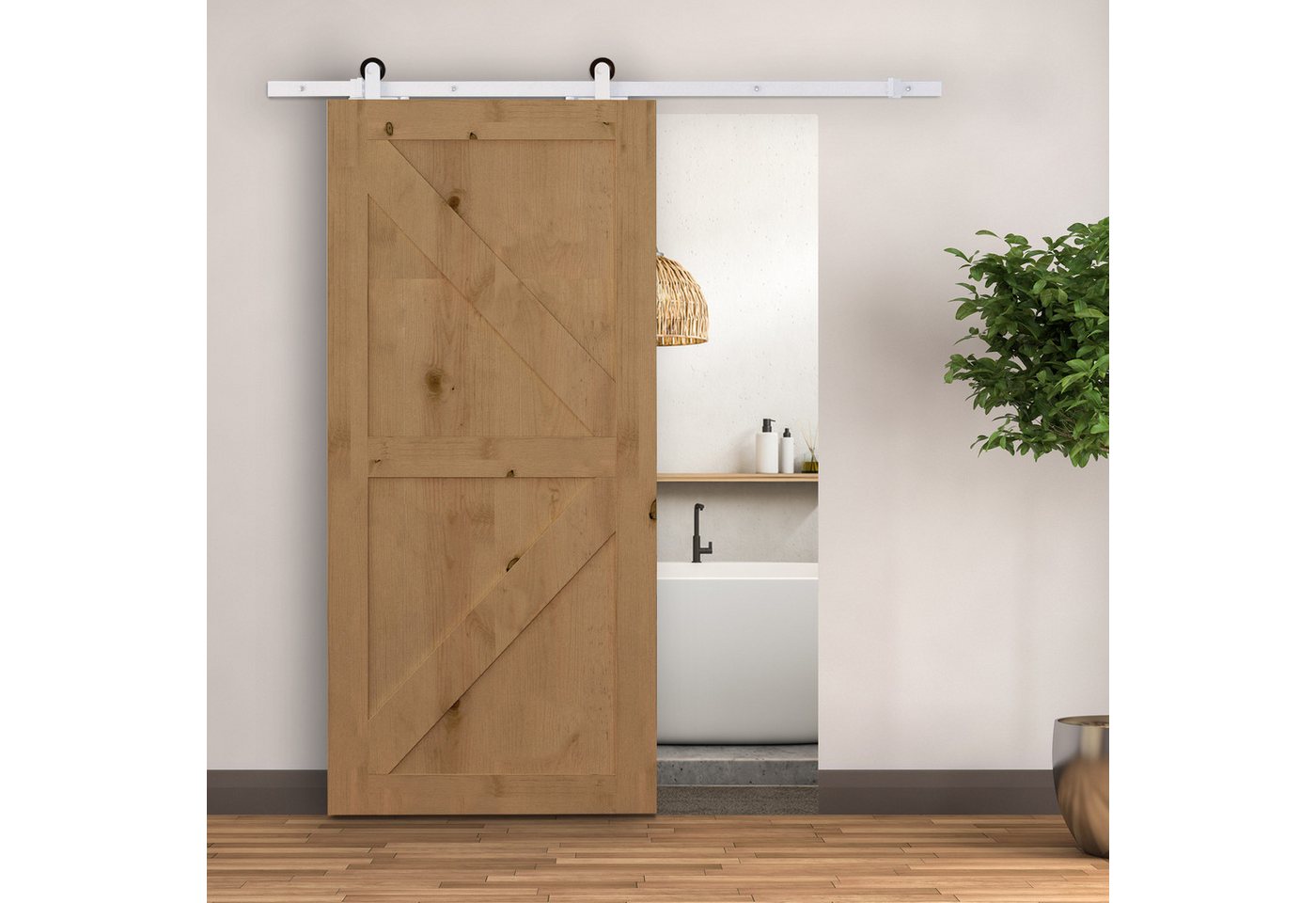 Thumbnail - HOMCOM Türbeschlag 183 cm, mit Schienen, Rollen, Schienenstopper, Bodenblock (Schiebetürsystem, 1 St., Schiebetüren-Besc...
