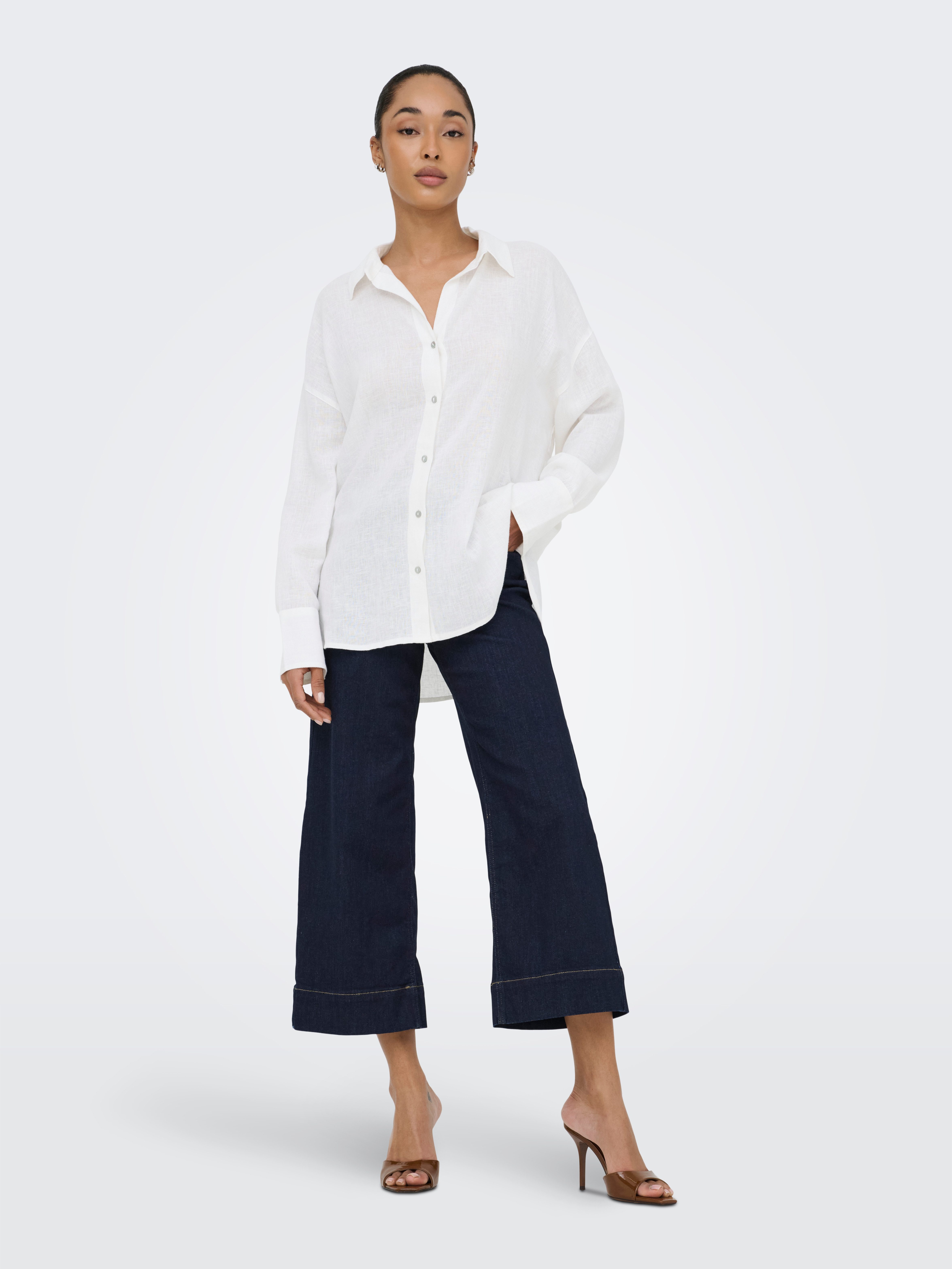 ONLY Hemdbluse ONLBRUXELLES V- LS LIN BL SHIRT PNT NOOS mit Leinen