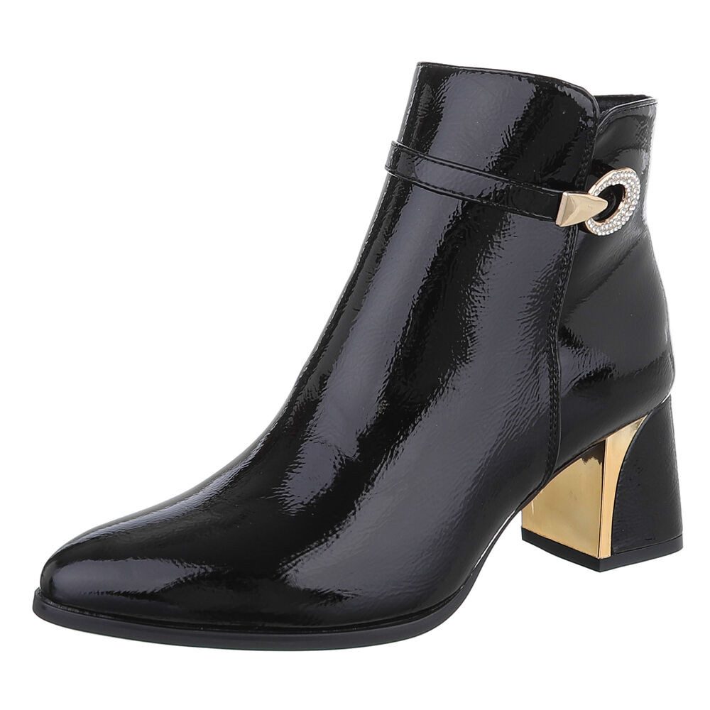 Ital-Design Damen Ankle Boot mit Blockabsatz und Schmuckdetail Stiefelette (92299763) Blockabsatz Stiefeletten in Schwarz