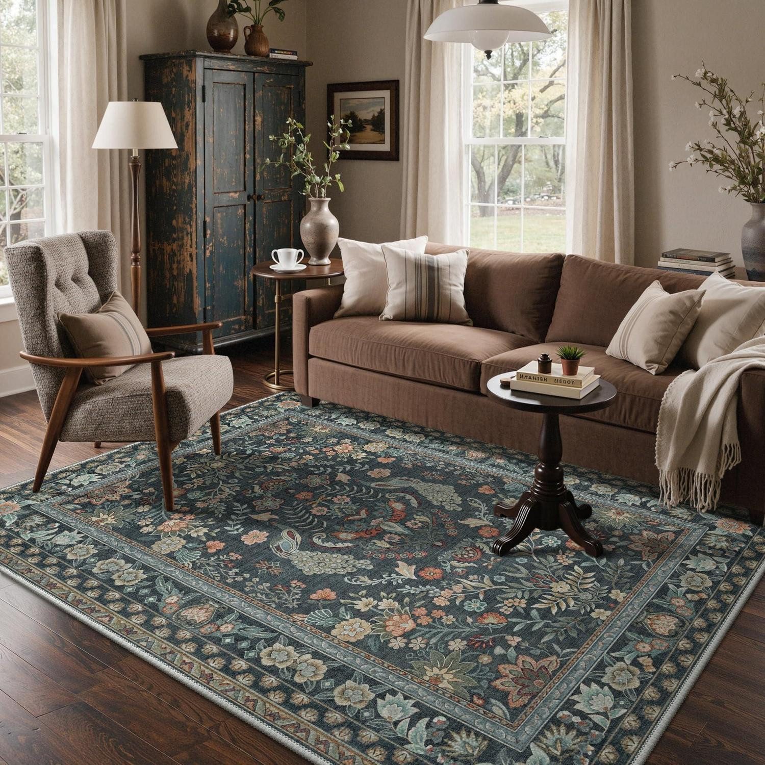 LuxusKollektion Läufer Waschbarer Teppich Vintage Charcoal 120x170, rechteckig, Höhe: 10 mm