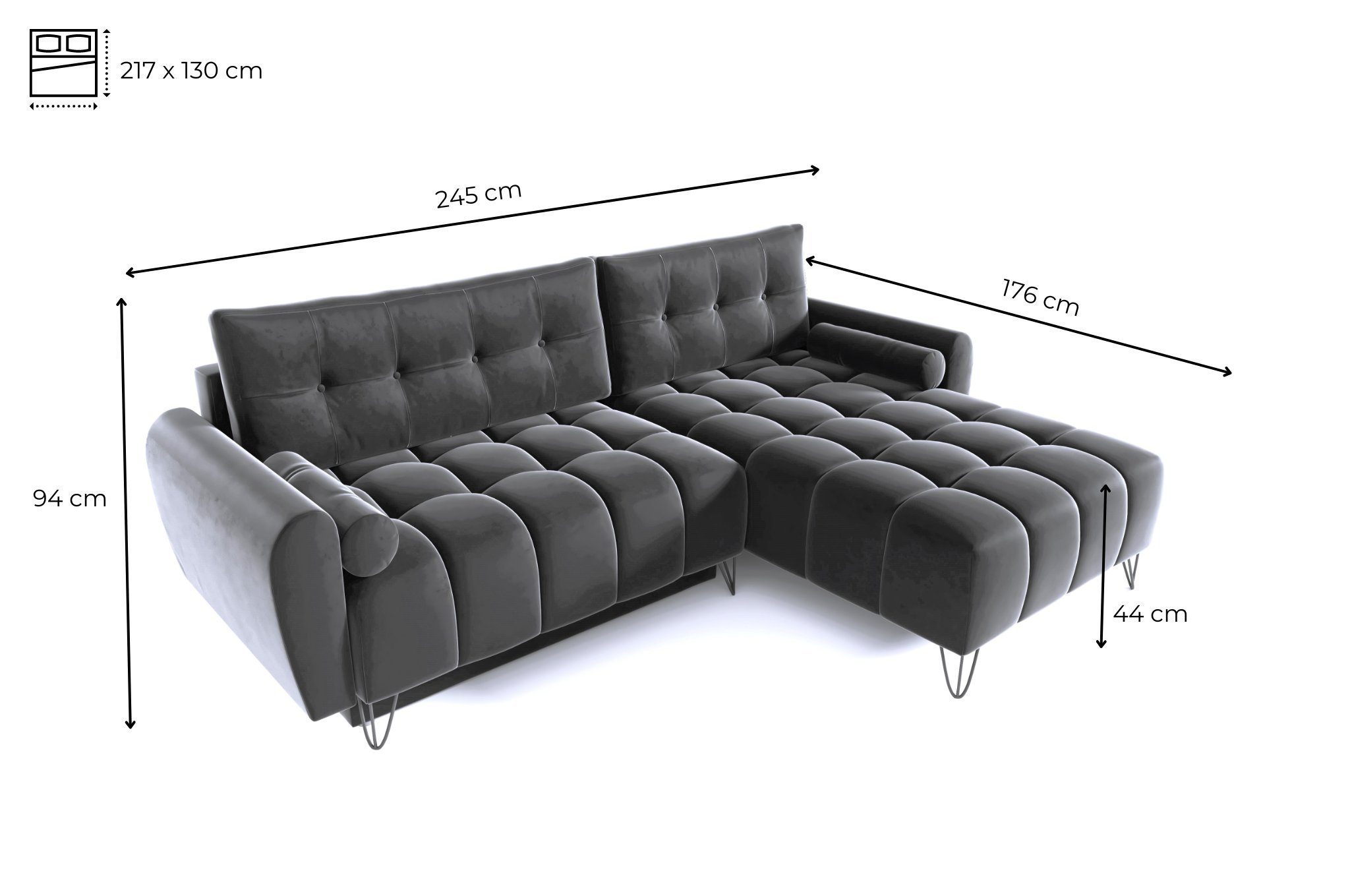 Wohnzimmergarnitur Sofagarnitu Couch Bettkasten Ecksofa Bettzeugablage (BxHxT): Elegante und Ecke OHIO, L-förmiges mit Schlaffunktion MOEBLO 245x176x94 cm, - Schlaffunktion mit