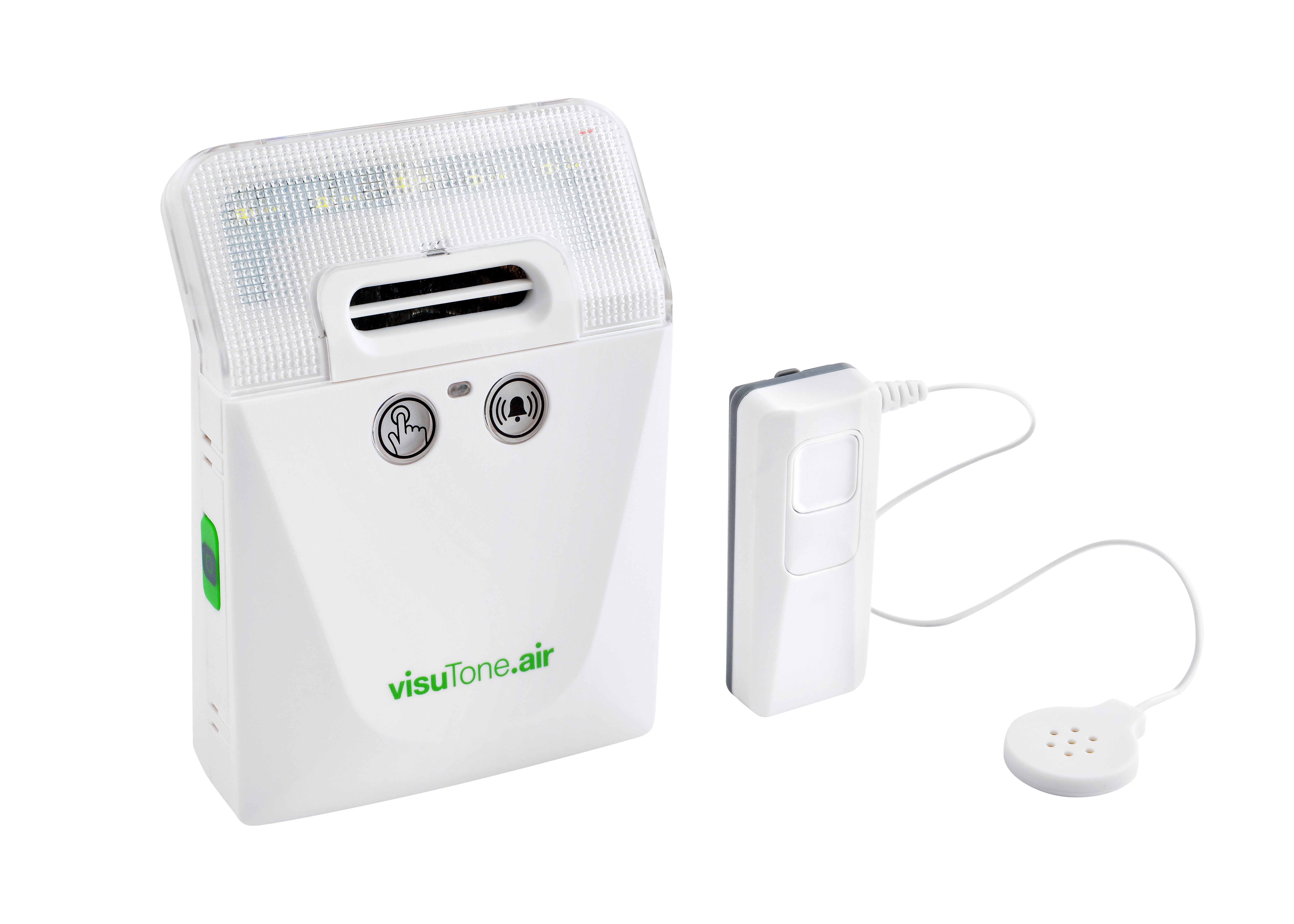 HUMANTECHNIK Türklingel-Set & Telefonklingel-Set: visuTone.air Klingelverstärker mit Ton & Blitz, 1 Empfänger, 6 Klingeltöne, (Set), extralauter Klingelton, Lichtblitz
