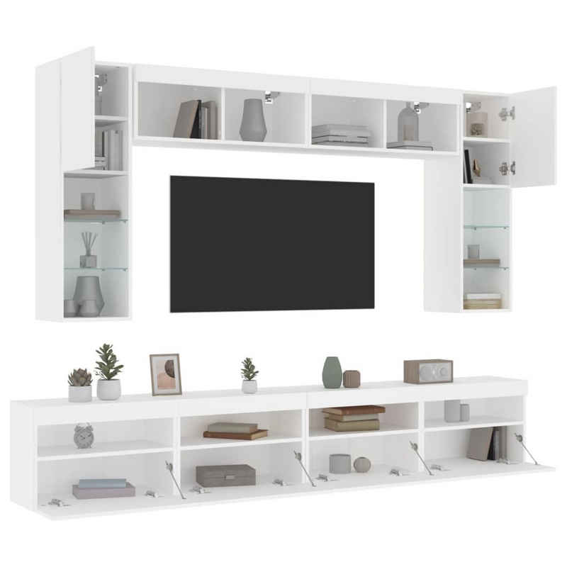vidaXL TV-Schrank 8-tlg. TV-Wohnwand mit LED-Leuchten Weiß (1-St)