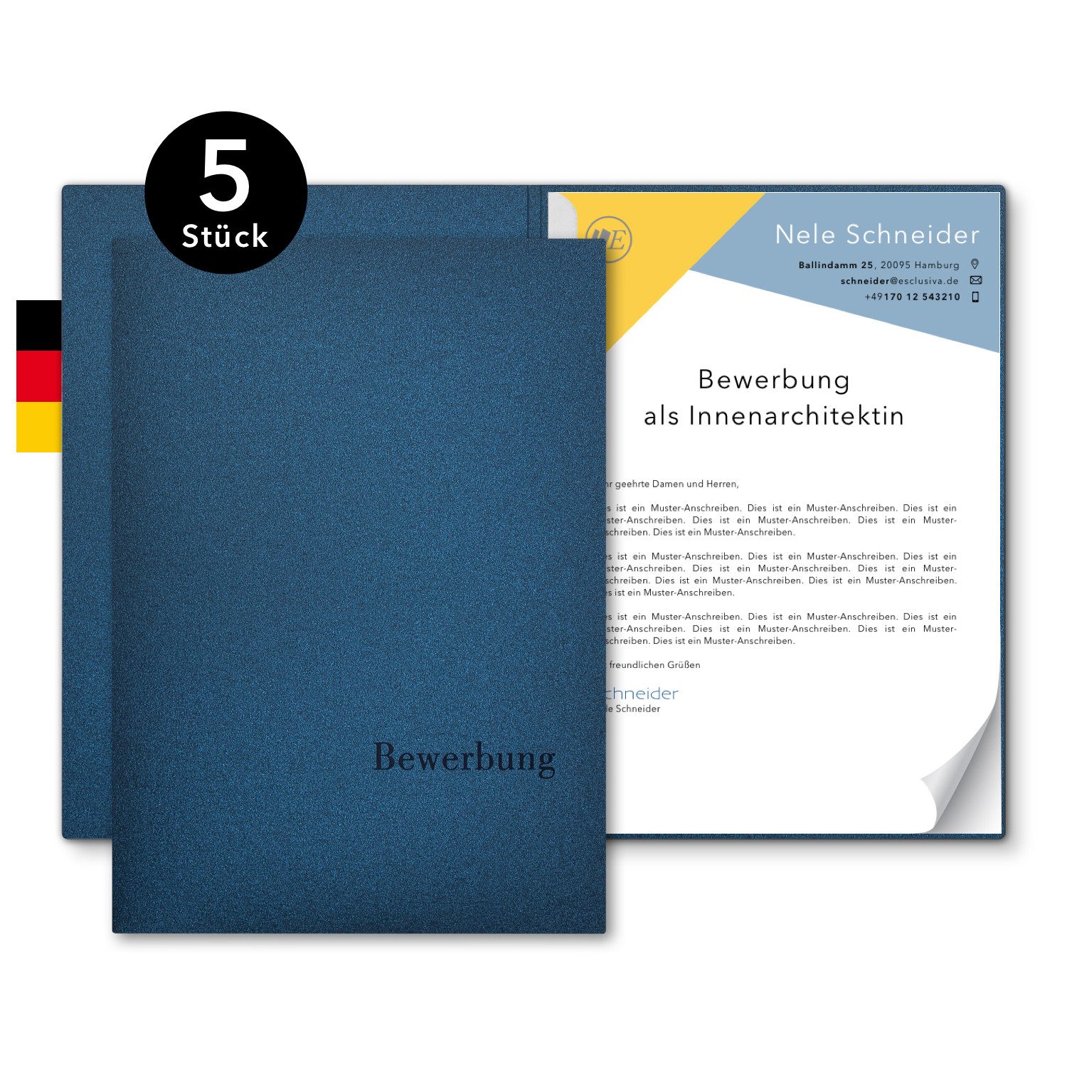 STRATAG Bewerbungsmappe Esclusiva® Classic Metallic - 5 Stück 1-teilig mit 1 Klemmschiene (Set, 5-St., Premium-Qualität mit hochwertiger Prägung Bewerbung), direkt vom Hersteller STRATAG - handgefertigt in Deutschland